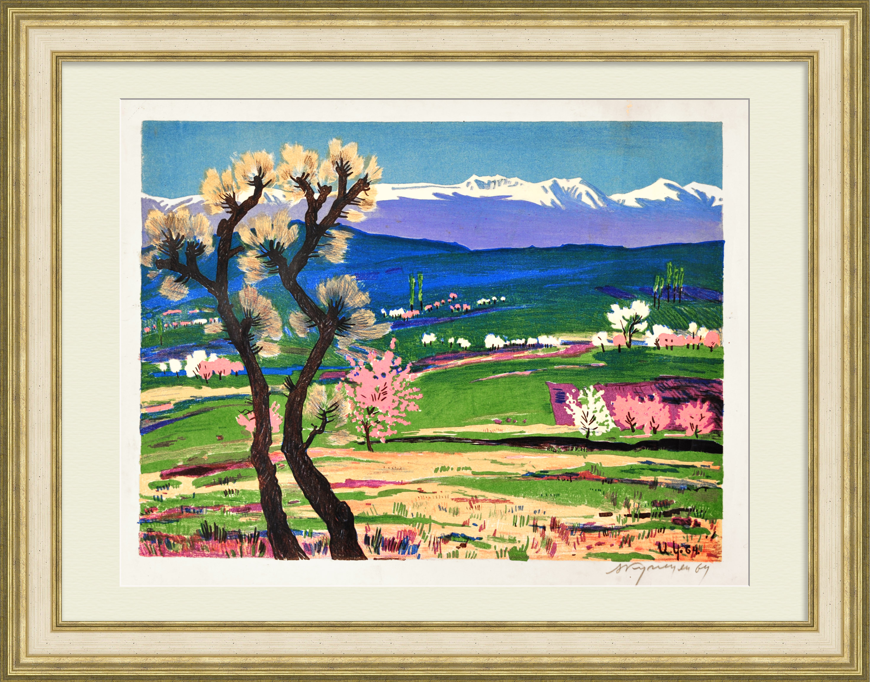 Долина Армении. Старинная автолитография Долина Армении. Старинная автолитография