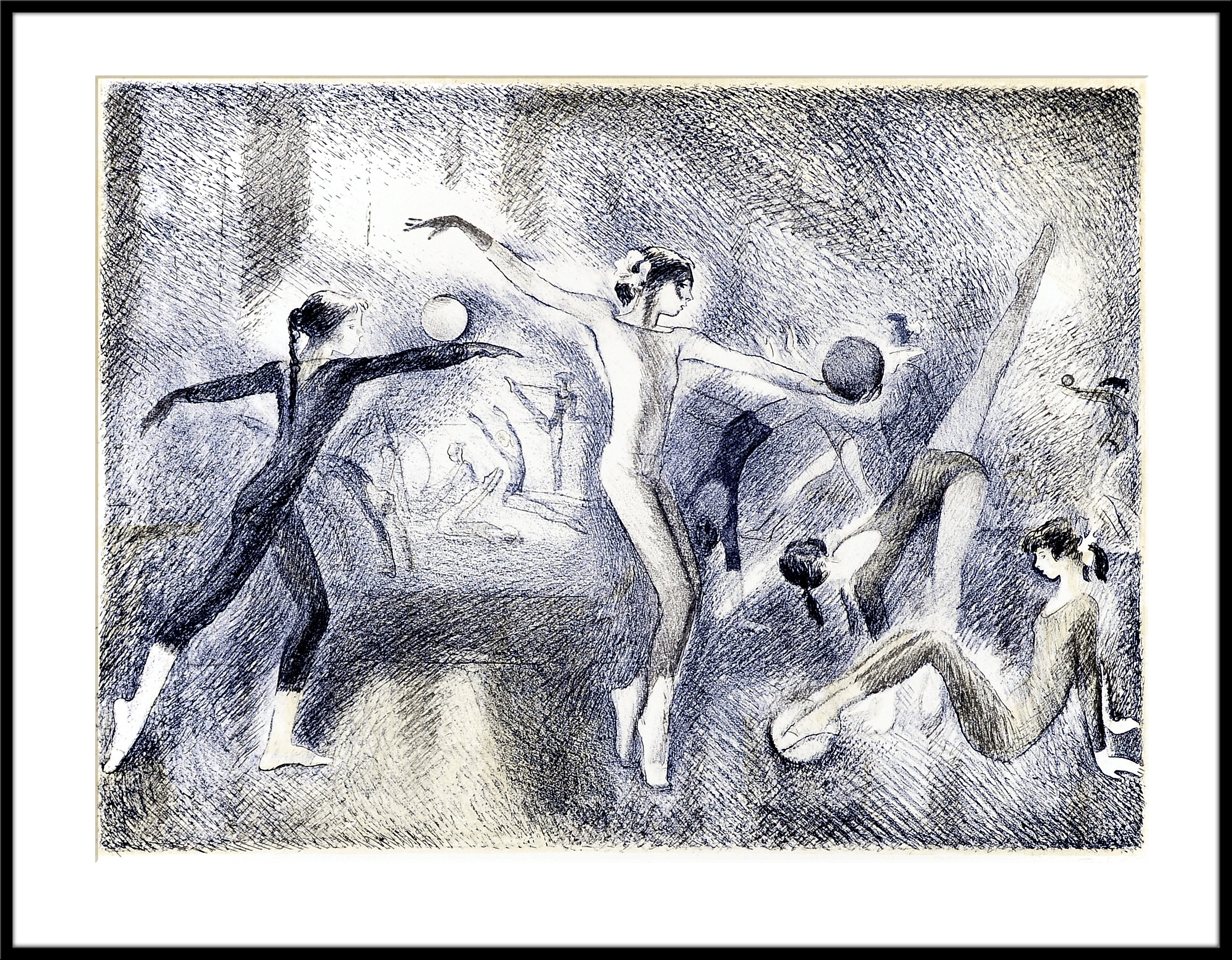 Юные гимнастки. Автолитография Глебовой Э. Юные гимнастки. Автолитография Глебовой Э.