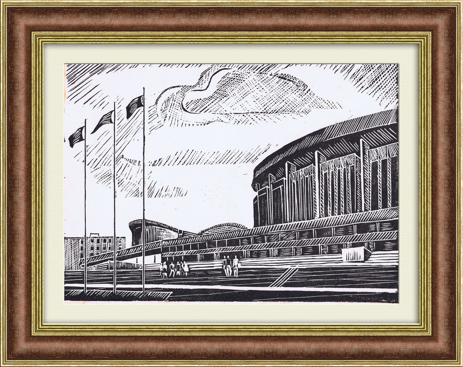 Спорткомплекс "Олимпийский", линогравюра Спорткомплекс "Олимпийский", линогравюра