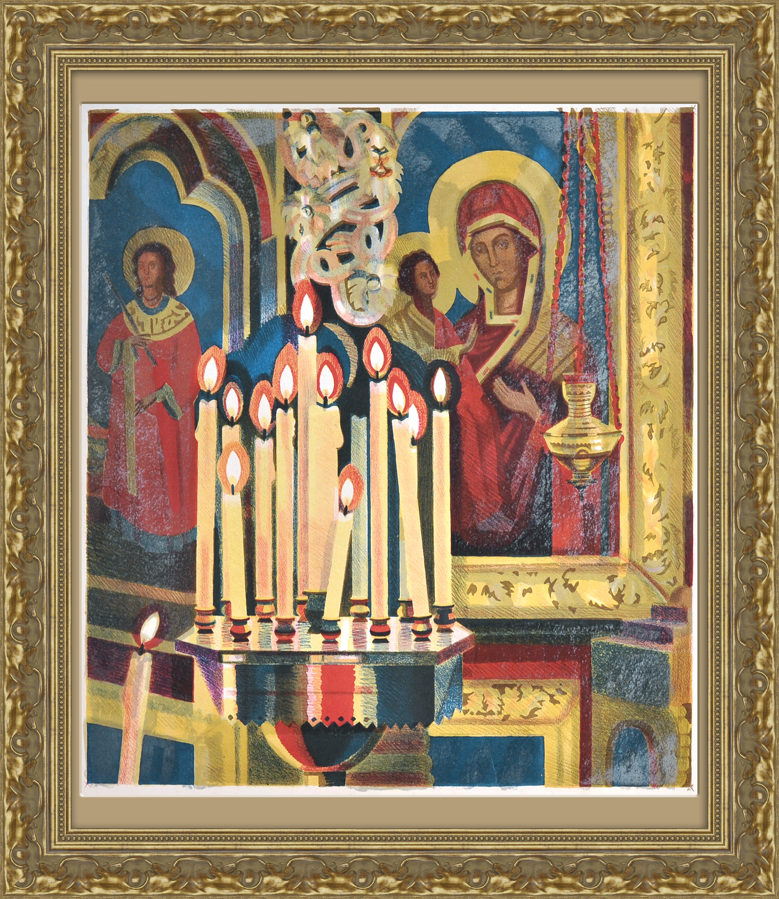 В церкви. Большая цветная литография В церкви. Большая цветная литография