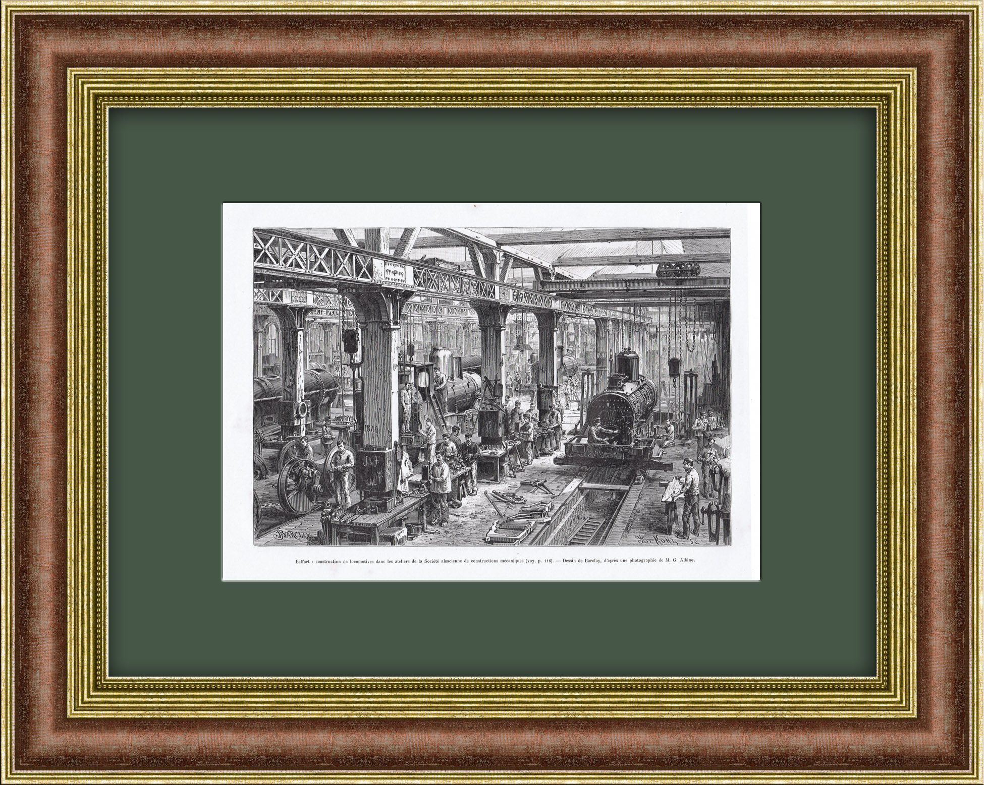 Строительство локомотивов во Франции 19 века. Антикварная литография Строительство локомотивов во Франции 19 века. Антикварная литография