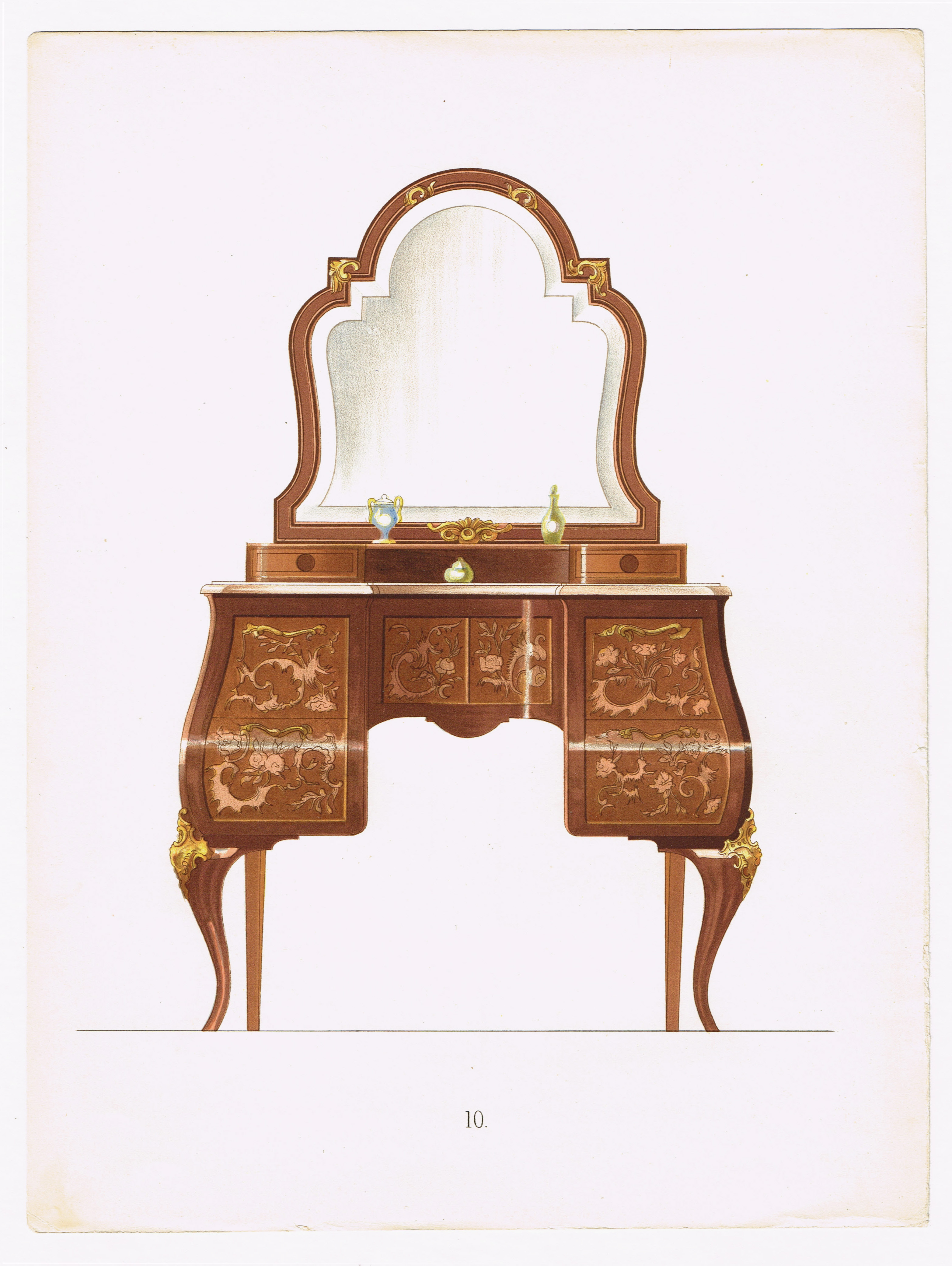 Туалетный стол, старинная хромолитография Туалетный стол, старинная хромолитография