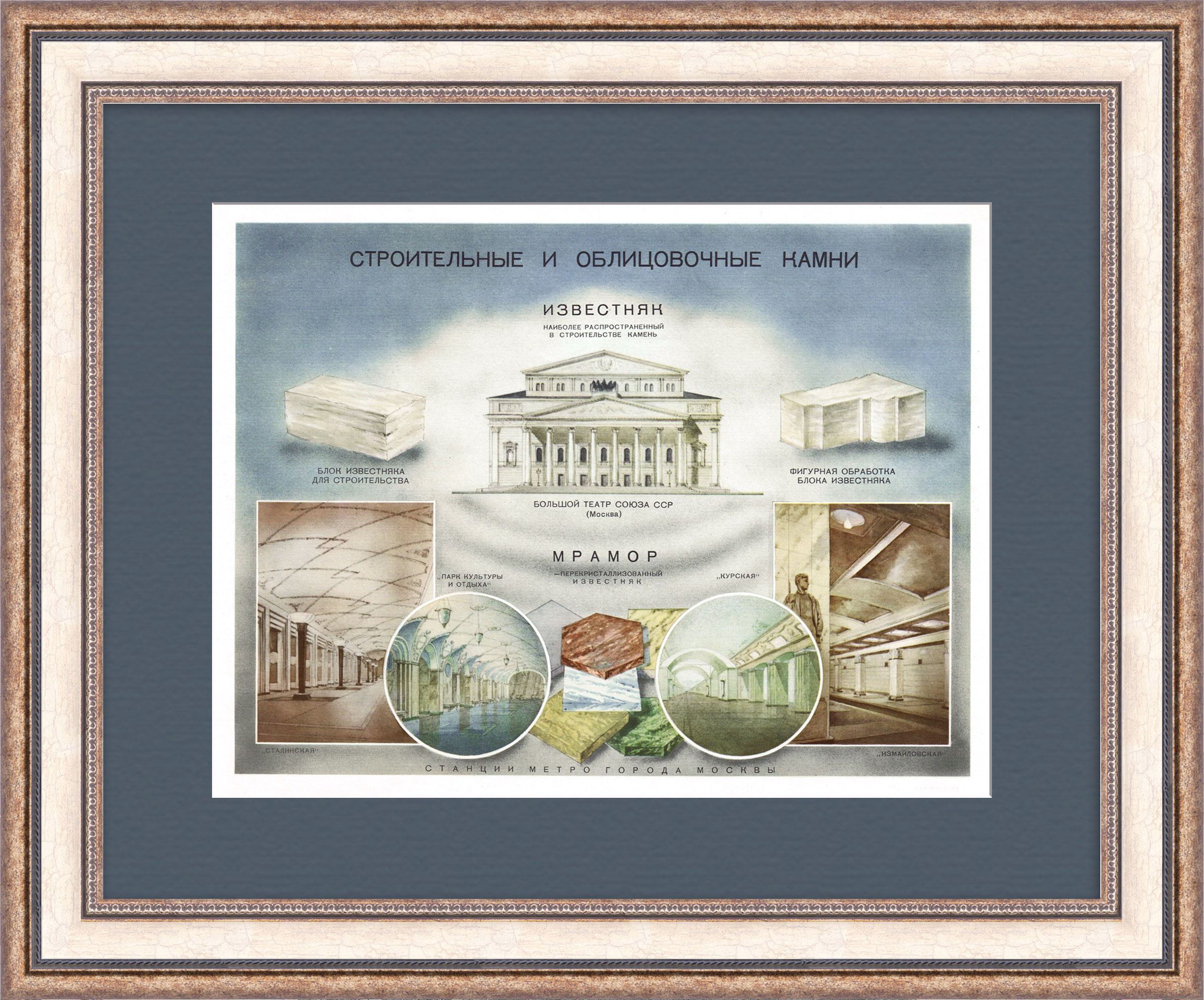 Строительные и облицовочные камни: известняк и мрамор. Московское метро, советский плакат Строительные и облицовочные камни: известняк и мрамор. Московское метро, советский плакат
