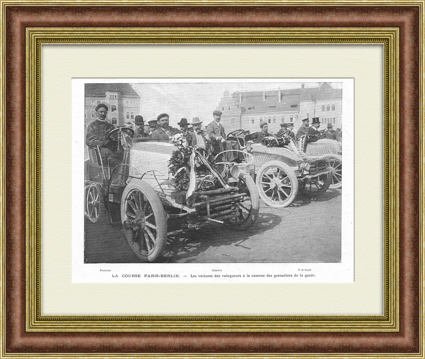 Гонка Париж-Берлин, победители на старинной литографии Гонка Париж-Берлин, победители на старинной литографии