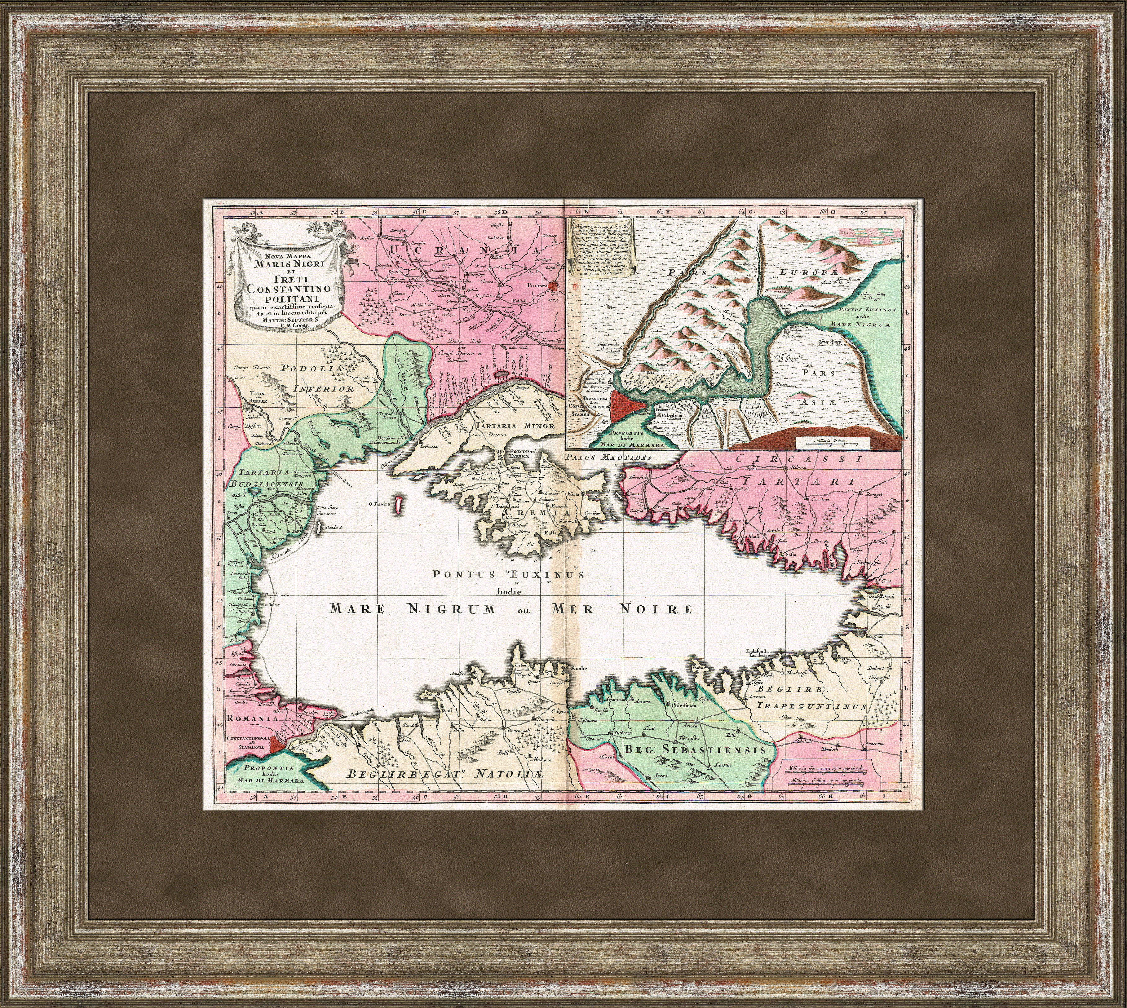 Карта Черного моря, прилегающих территорий и пролива Босфор, 1740 год, кабинетный формат Карта Черного моря, прилегающих территорий и пролива Босфор, 1740 год, кабинетный формат