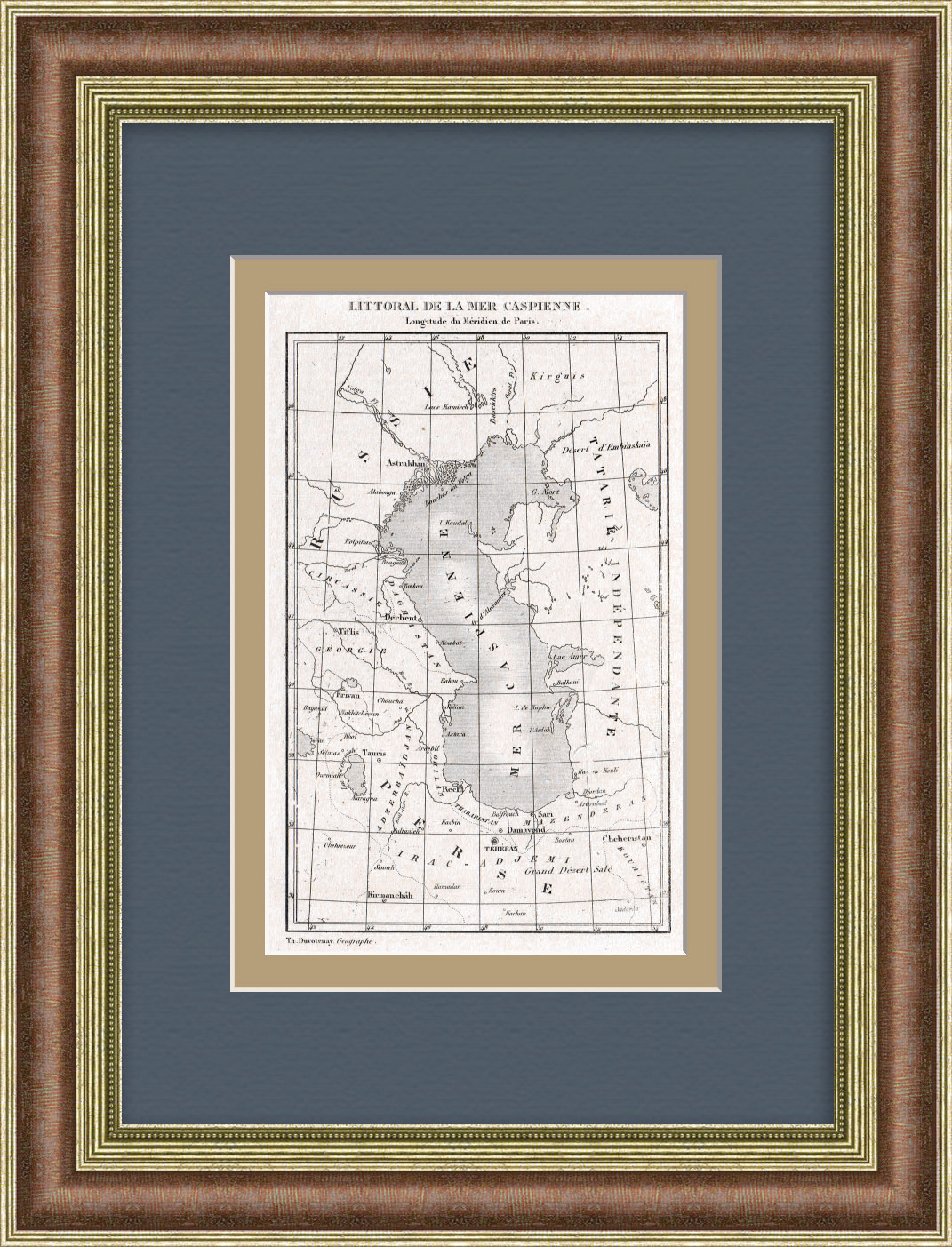 Каспийское море: Россия, Кавказ, Персия. Старинная карта 19 века Каспийское море: Россия, Кавказ, Персия. Старинная карта 19 века