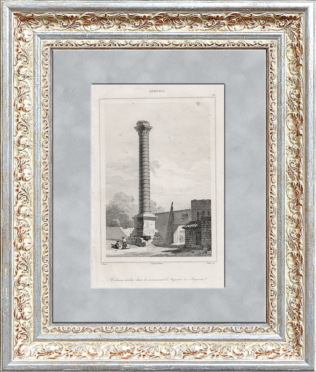 Армения. Колонна на руинах храма Августа в Ангоре. Гравюра 19 века