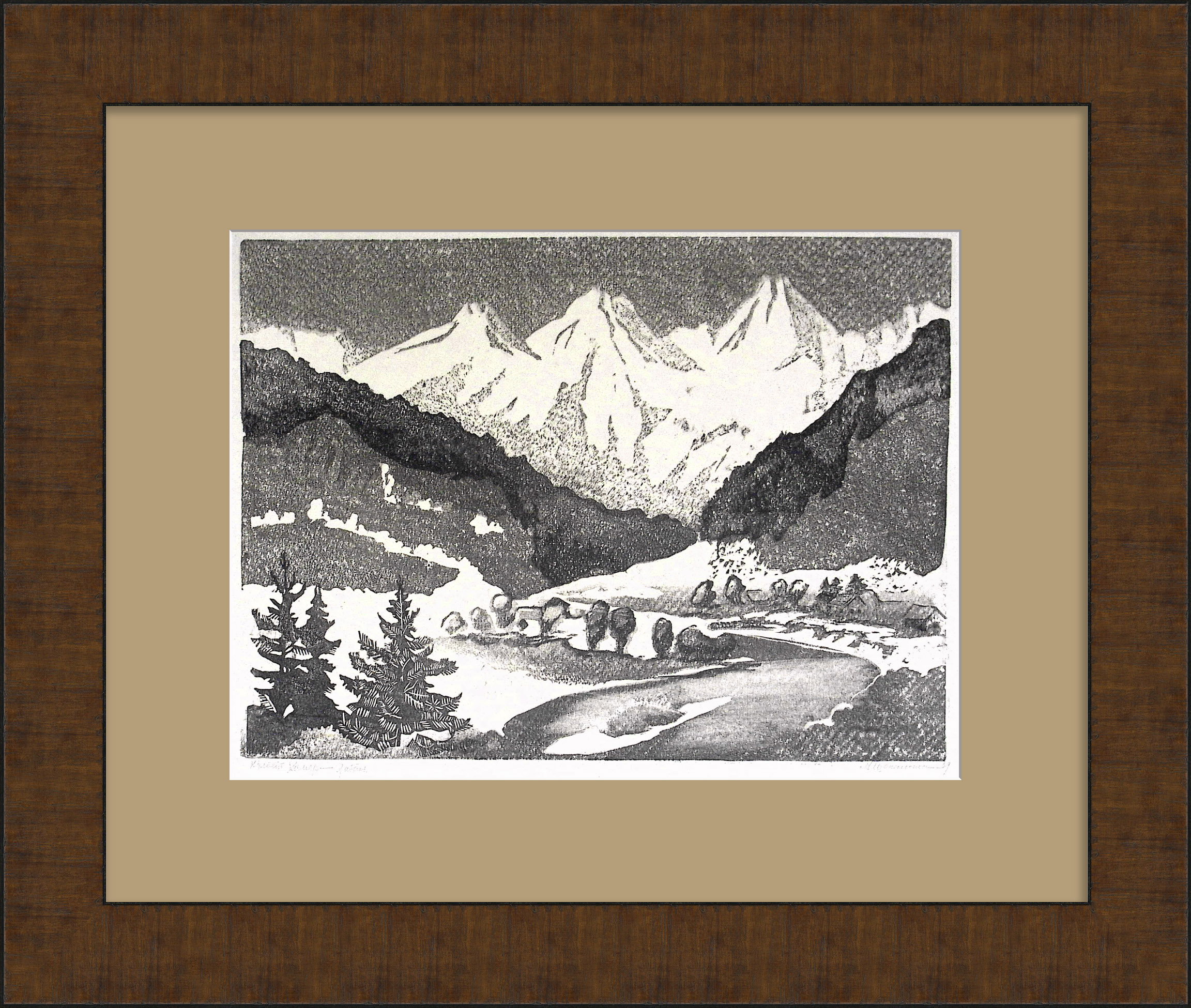 Хребет Хамар-Дабан, Восточная Сибирь. Редкая, авторская линогравюра Хребет Хамар-Дабан, Восточная Сибирь. Редкая, авторская линогравюра