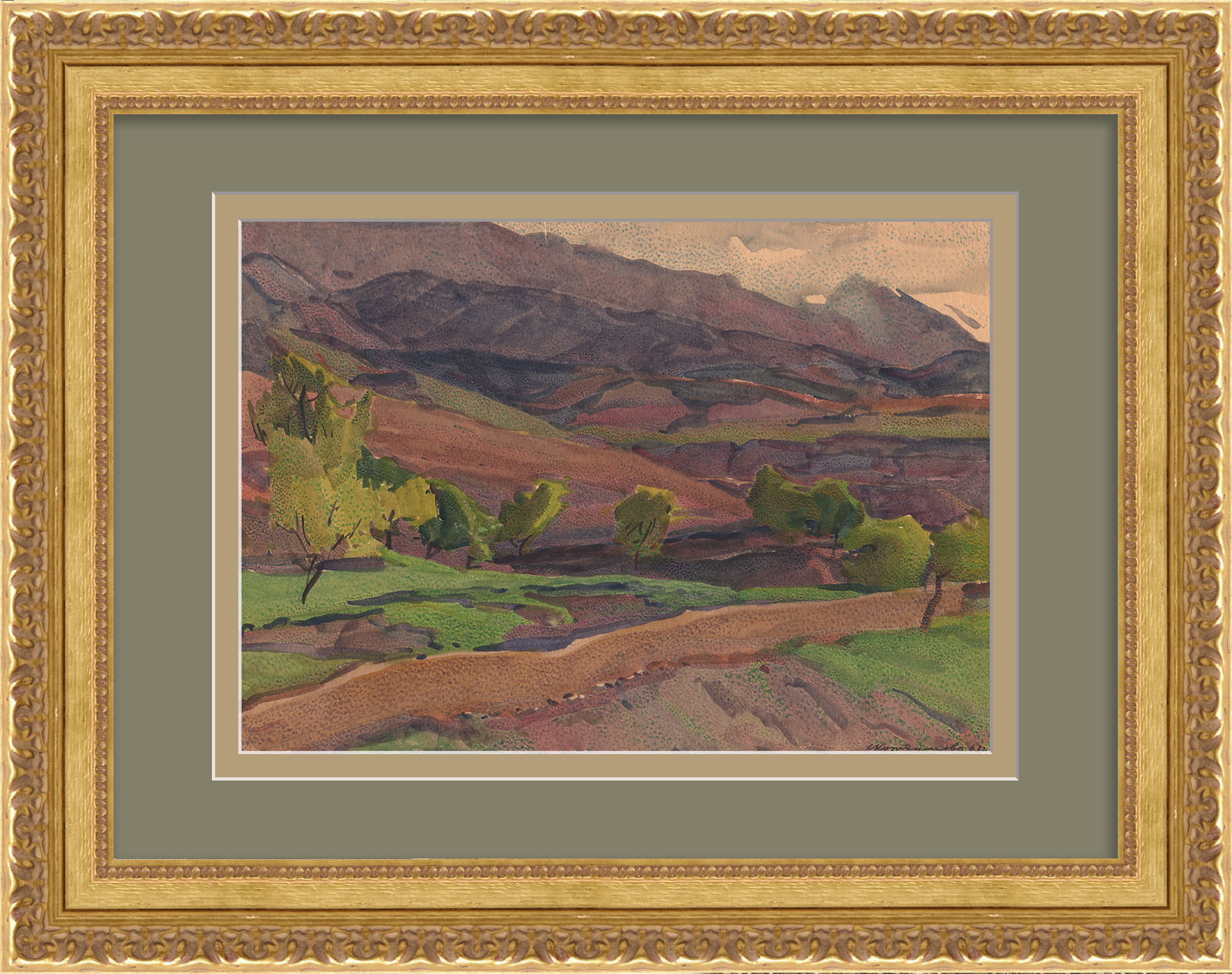 Шахимардан, Узбекистан. Старинная, авторская акварель Шахимардан, Узбекистан. Старинная, авторская акварель