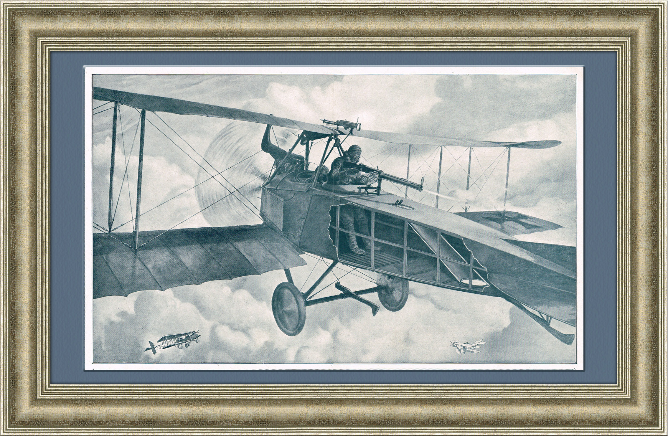 Немецкая авиационная артиллерия в бою. Винтажная иллюстрация Немецкая авиационная артиллерия в бою. Винтажная иллюстрация