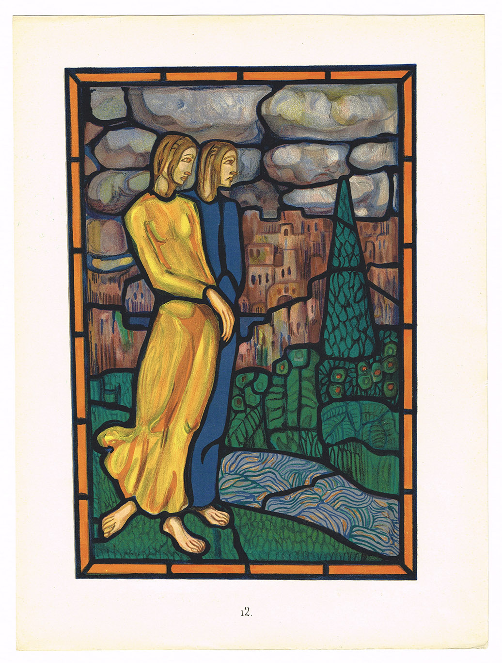 Витраж, старинная хромолитография 1912 г. Витраж, старинная хромолитография 1912 г.