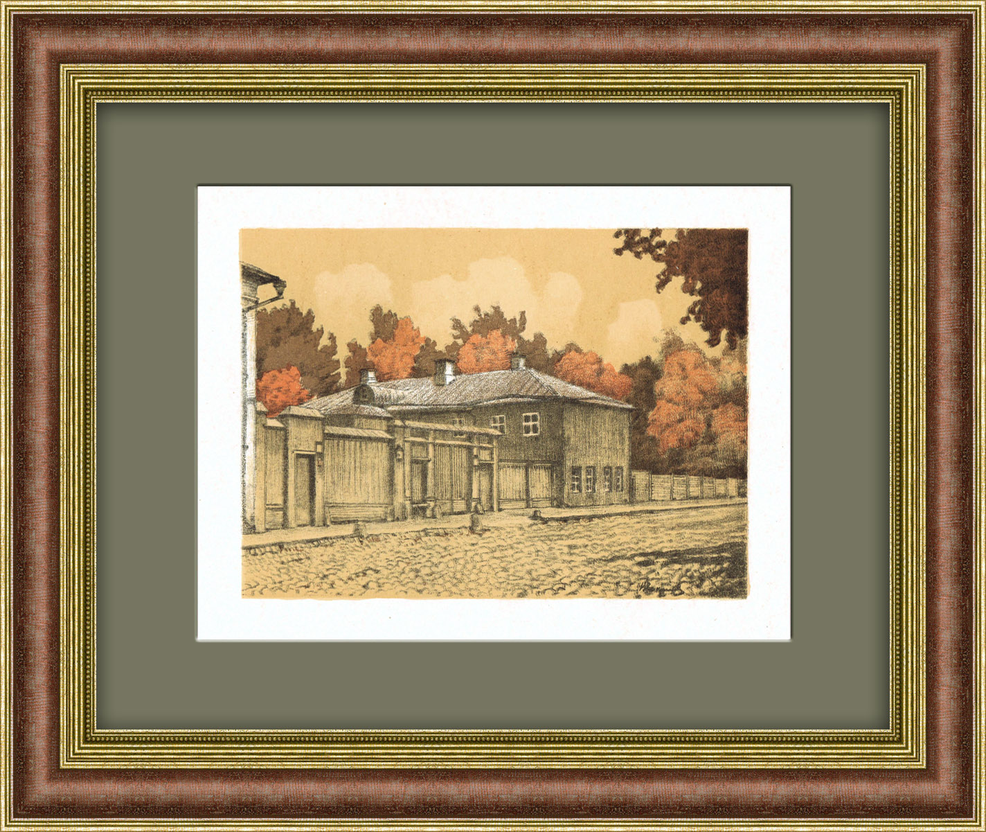 Оболенский переулок. Антикварная литография в раме Оболенский переулок. Антикварная литография в раме