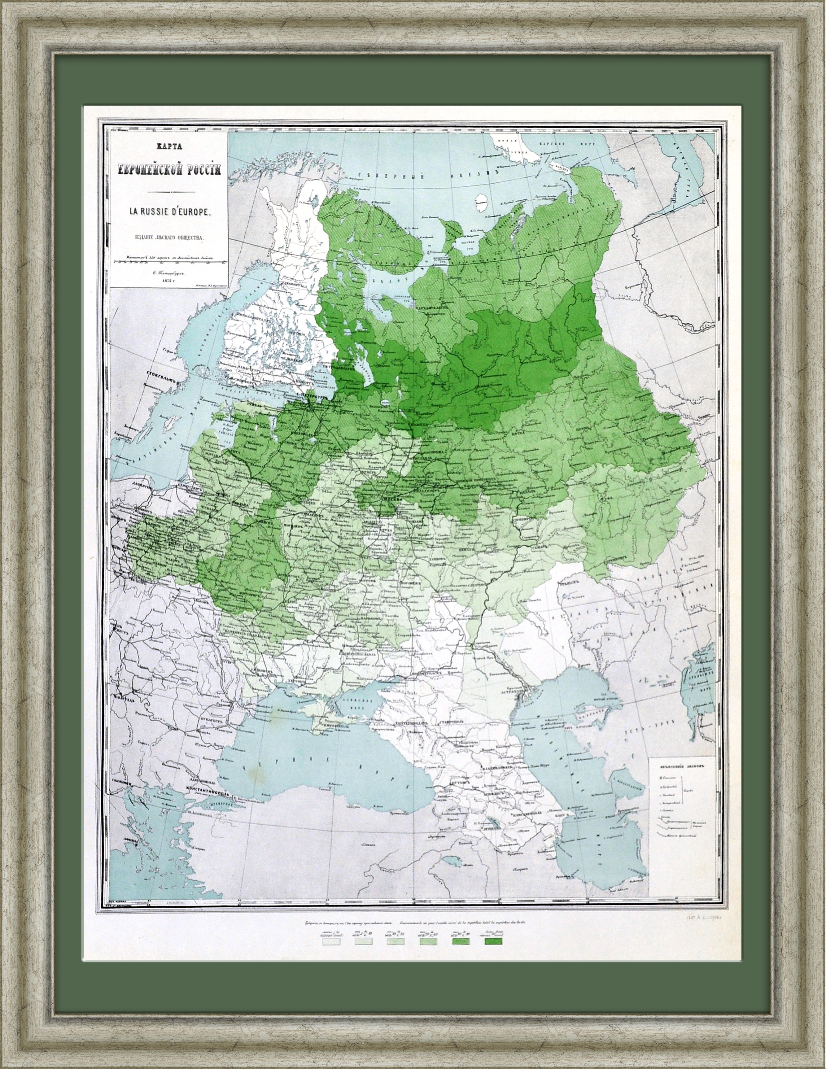 Площадь лесов в Европейской России. Большая старая карта Площадь лесов в Европейской России. Большая старая карта