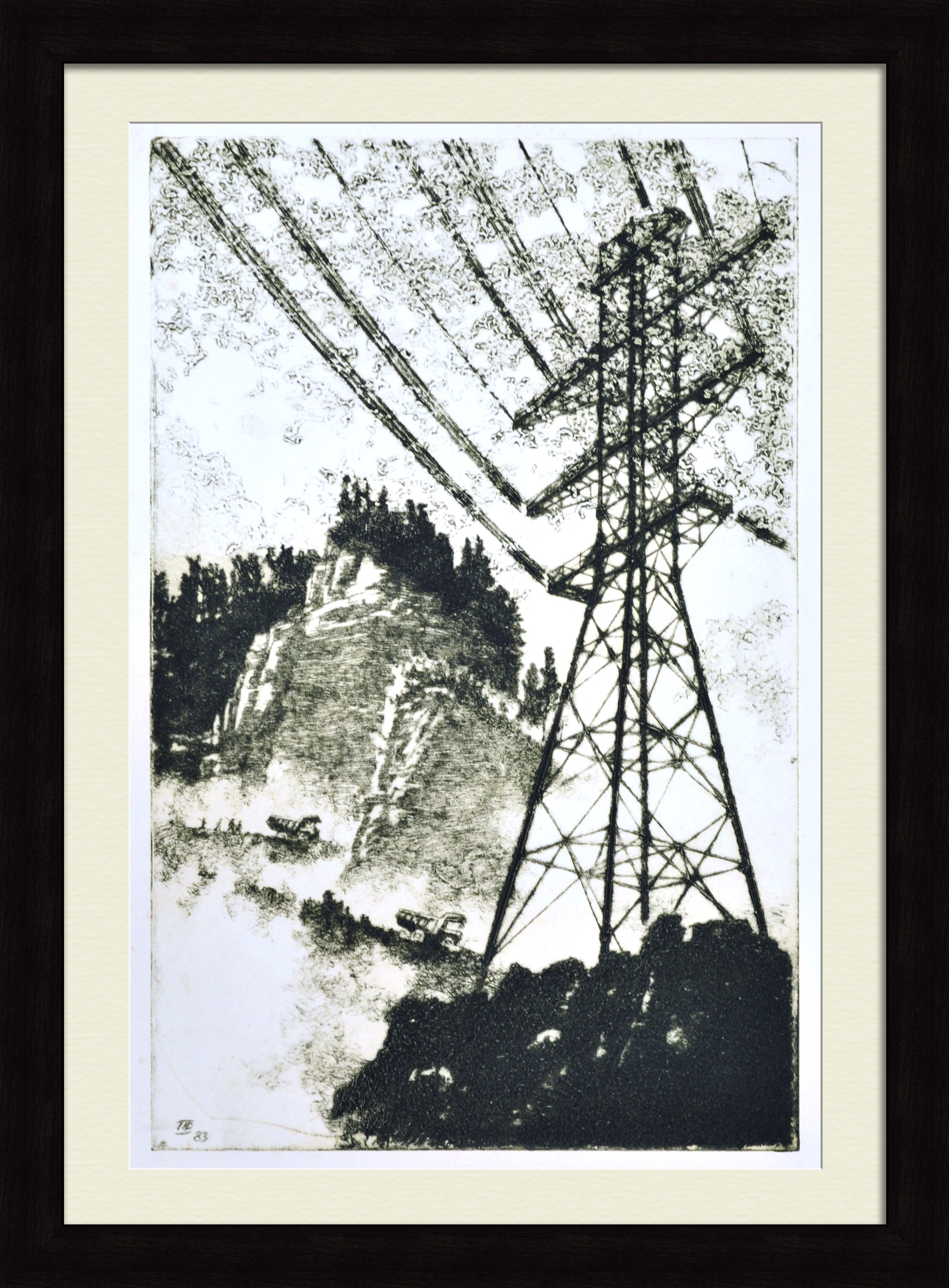 Вышка ЛЭП, Сибирь. Большая советская гравюра Вышка ЛЭП, Сибирь. Большая советская гравюра