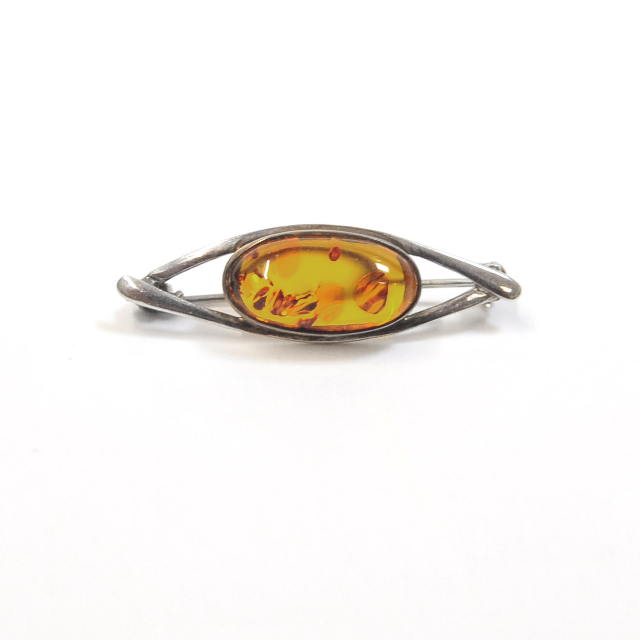 Серебряная брошь с янтарем, редкий винтажный аксессуар