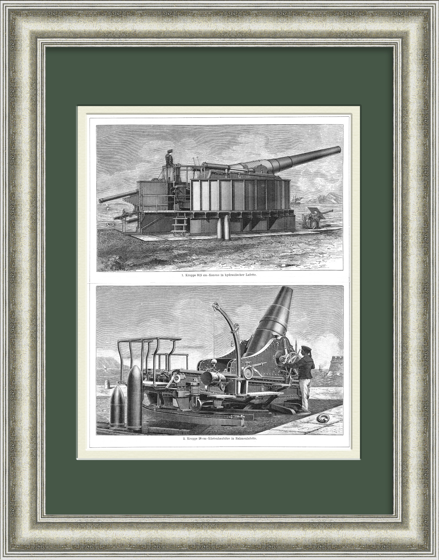 Артиллерийские орудия фирмы Крупп, антикварная литография Артиллерийские орудия фирмы Крупп, антикварная литография