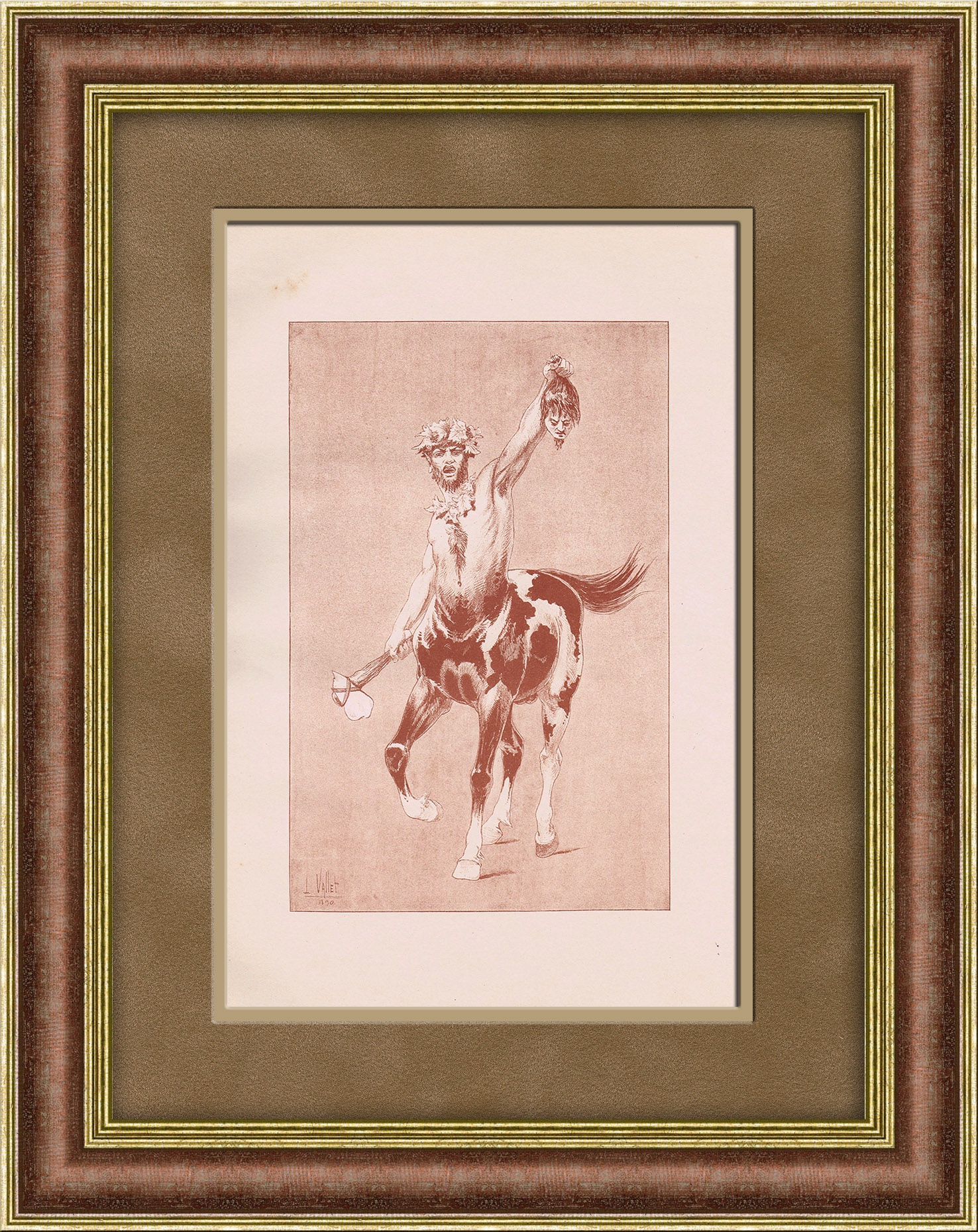 История верховой езды: древний кентавр. Антикварная литография История верховой езды: древний кентавр. Антикварная литография