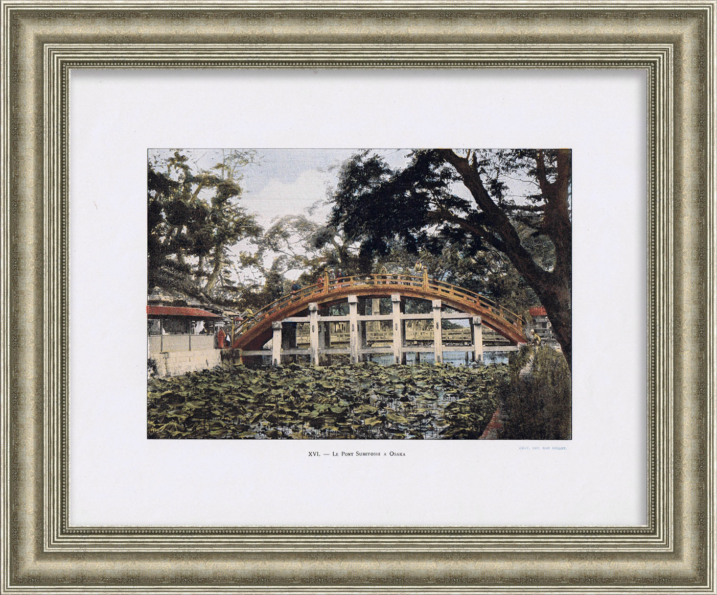Мост в святилище Сумиёси-тайся, Осака, Япония. Старинная гравюра Мост в святилище Сумиёси-тайся, Осака, Япония. Старинная гравюра