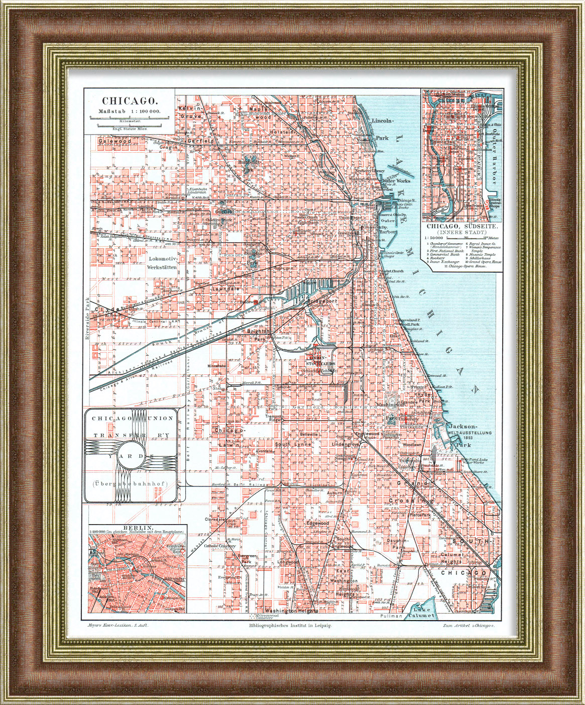 Карта Чикаго. Старинная литография Карта Чикаго. Старинная литография