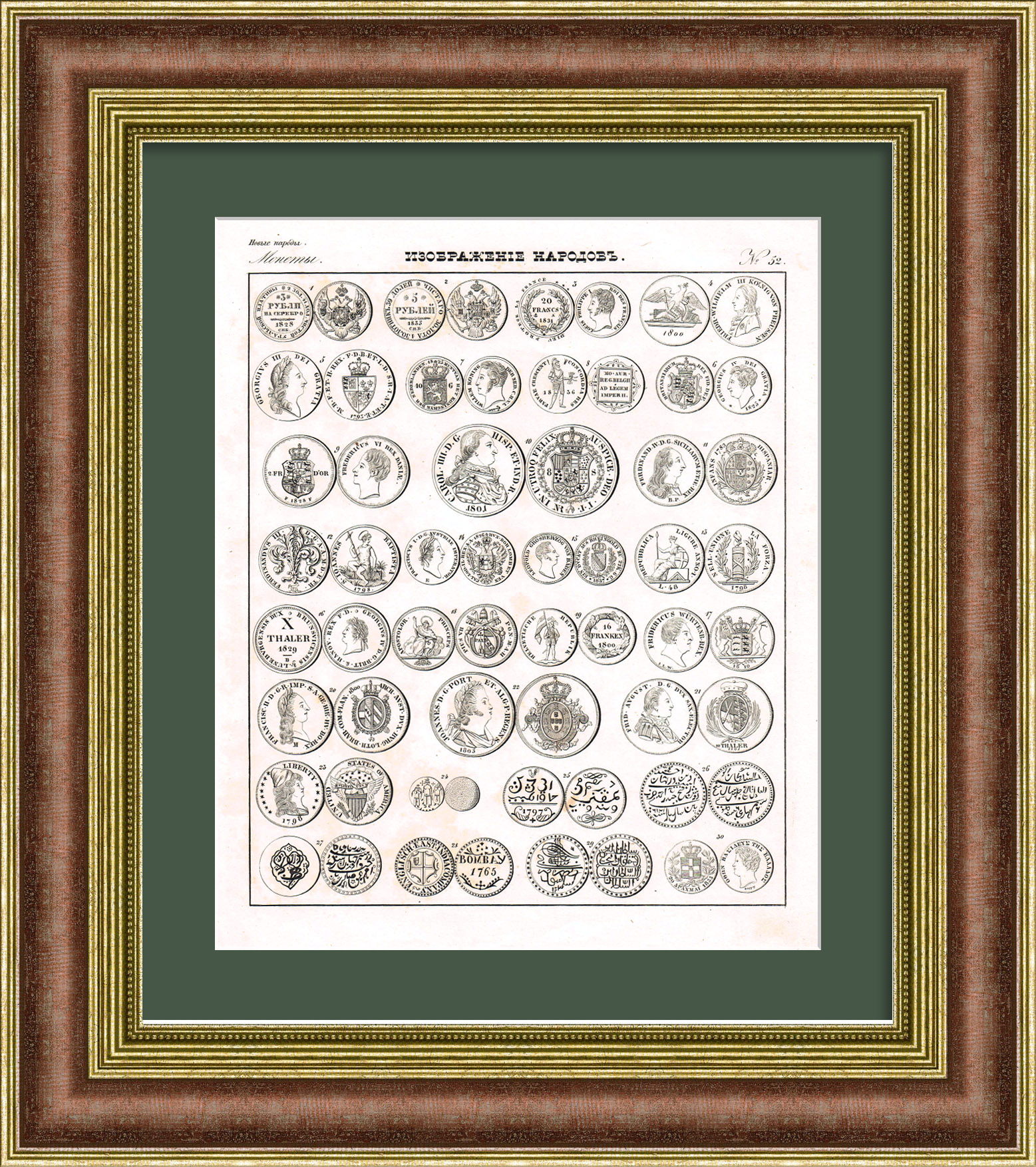 Народы мира на антикварных монетах, раритетная литография 1838 года Народы мира на антикварных монетах, раритетная литография 1838 года