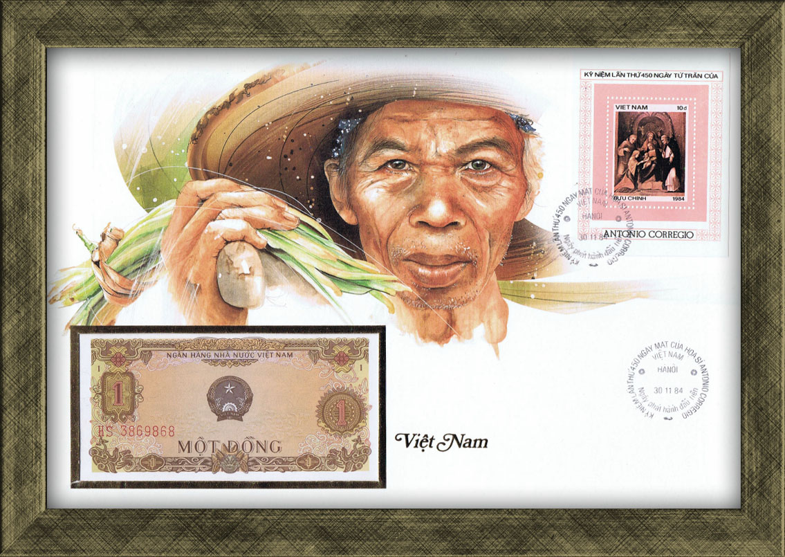 Вьетнам: купюра, конверт, марки со спец. гашением. Коллекционный выпуск Вьетнам: купюра, конверт, марки со спец. гашением. Коллекционный выпуск