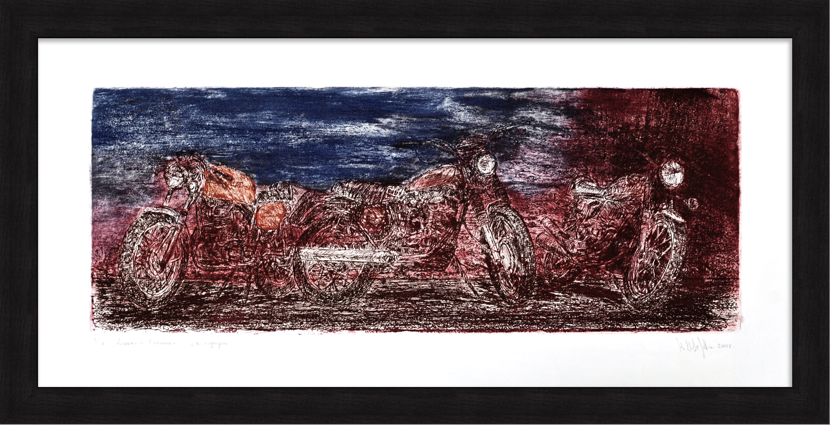 Мотоциклы: Дукати и Кавасаки. Авторский офорт Мотоциклы: Дукати и Кавасаки. Авторский офорт