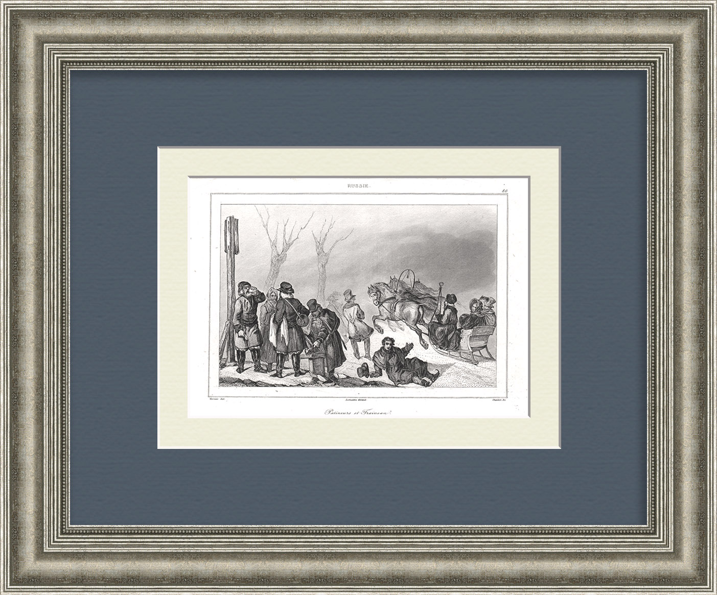 Русские зимние забавы: катание на коньках и на санях. Старинная гравюра Русские зимние забавы: катание на коньках и на санях. Старинная гравюра