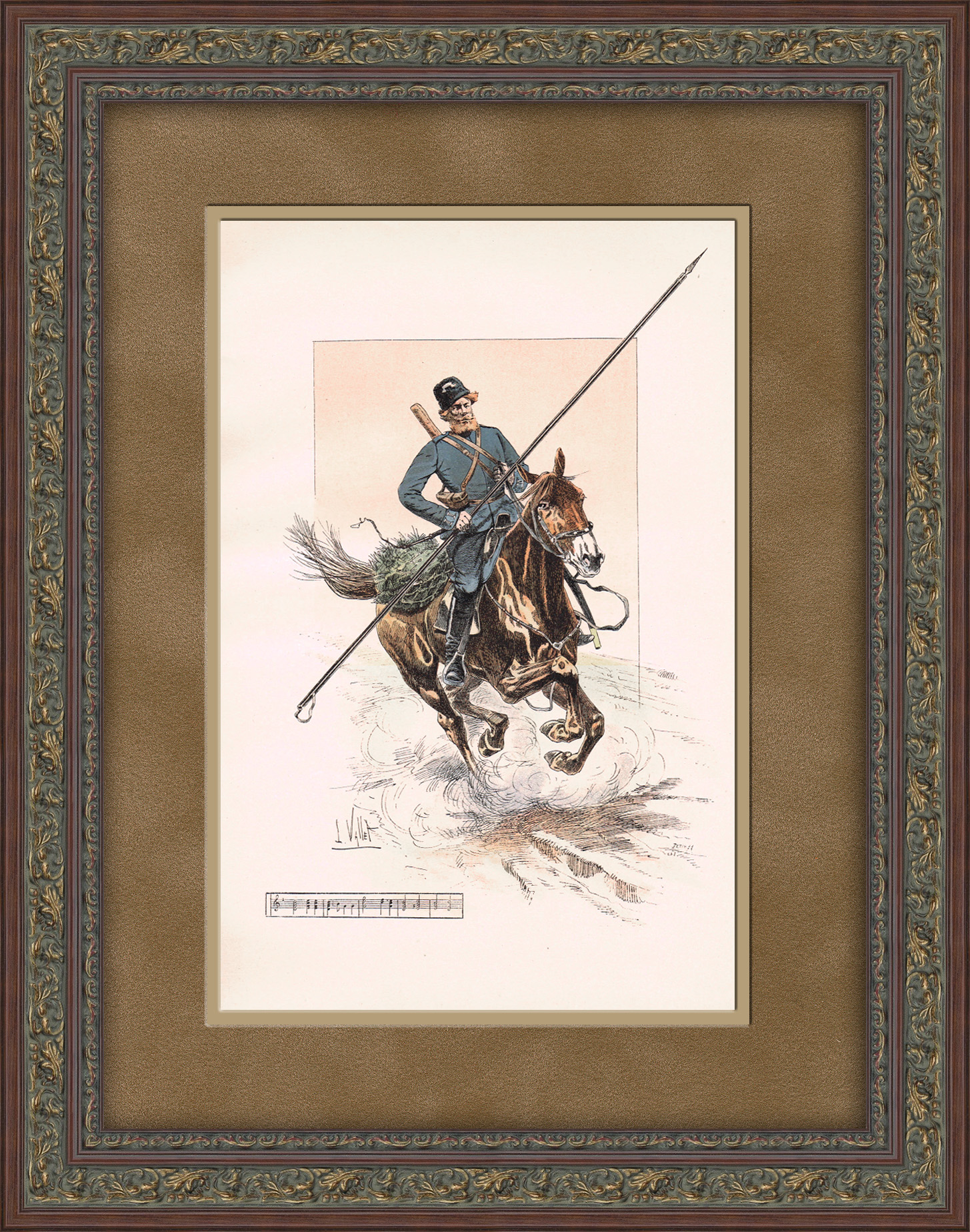 Сторожевой казак. Антикварная литография 19 века Сторожевой казак. Антикварная литография 19 века