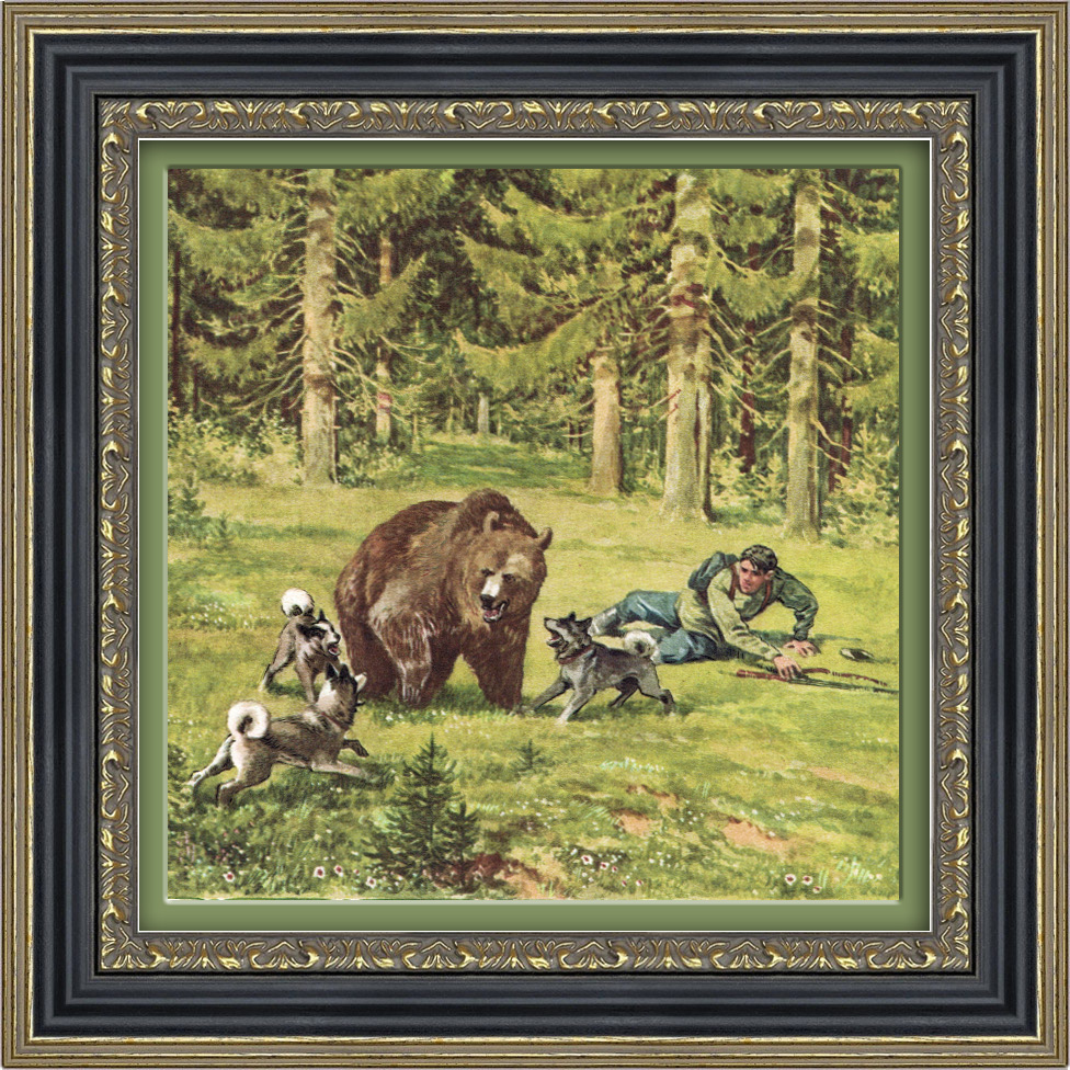 Охота на медведя с собаками. Тиражная иллюстрация Охота на медведя с собаками. Тиражная иллюстрация