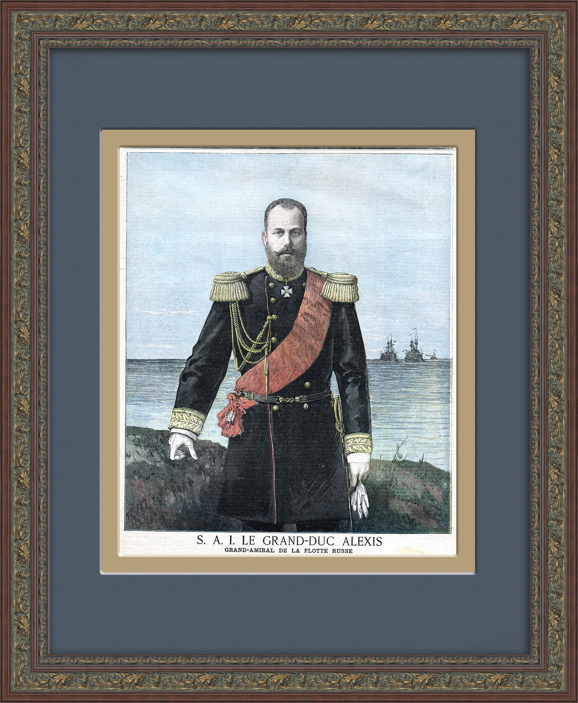 Флот Российской империи: генерал-адмирал великий князь Алексей Александрович. Старинная литография Флот Российской империи: генерал-адмирал великий князь Алексей Александрович. Старинная литография