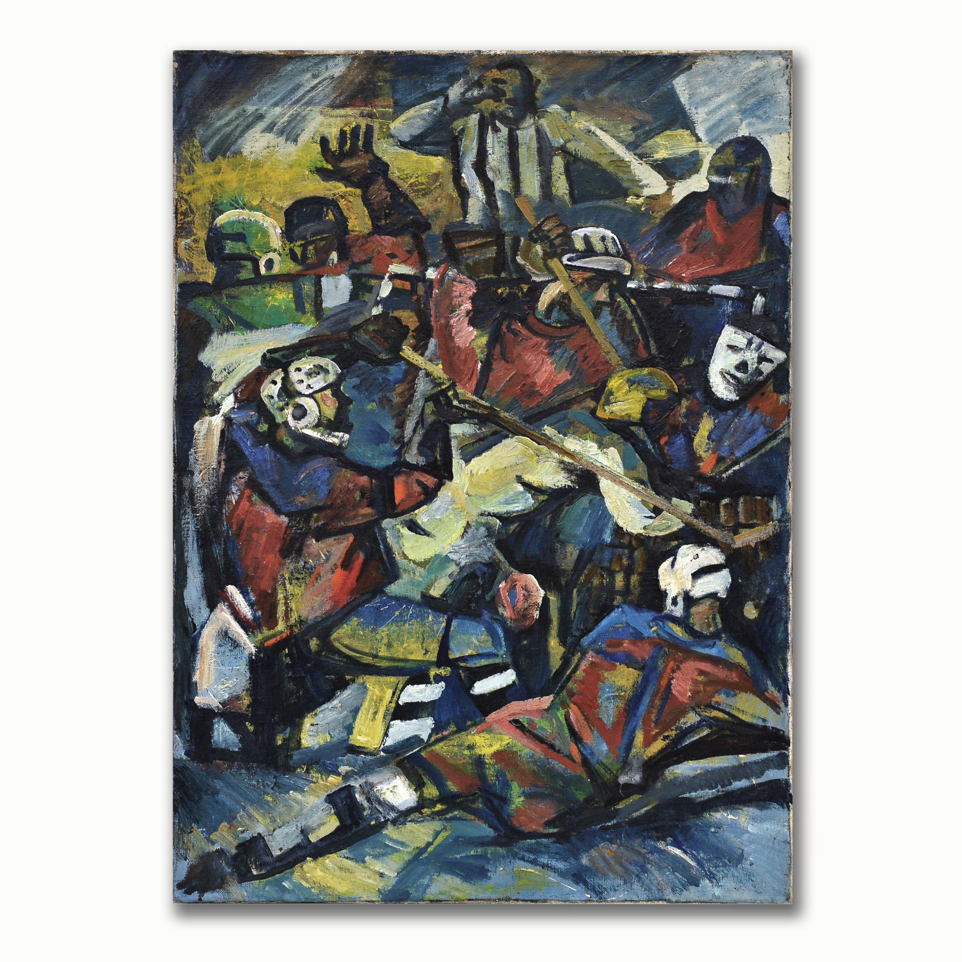 Схватка. Хоккейный матч. Авторская антикварная живопись Схватка. Хоккейный матч. Авторская антикварная живопись