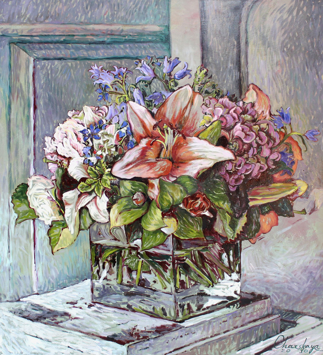 Цветы в кубе. Авторская, современная живопись Цветы в кубе. Авторская, современная живопись