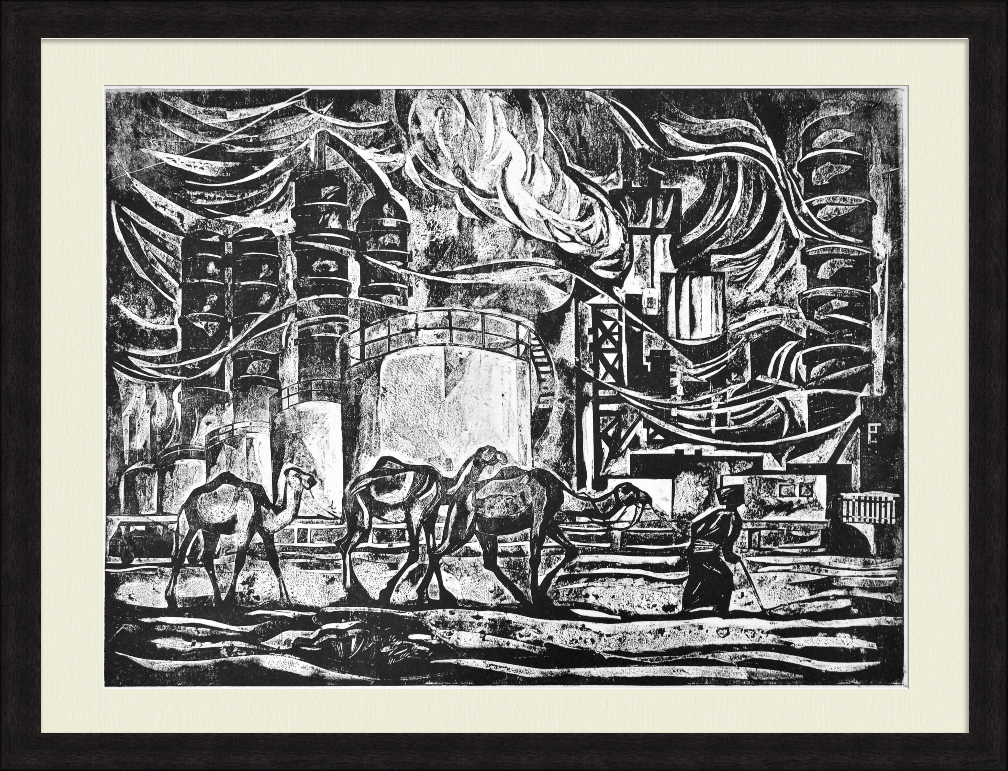 Красноводский нефтеперерабатывающий завод, Туркменистан. Старинная большая гравюра