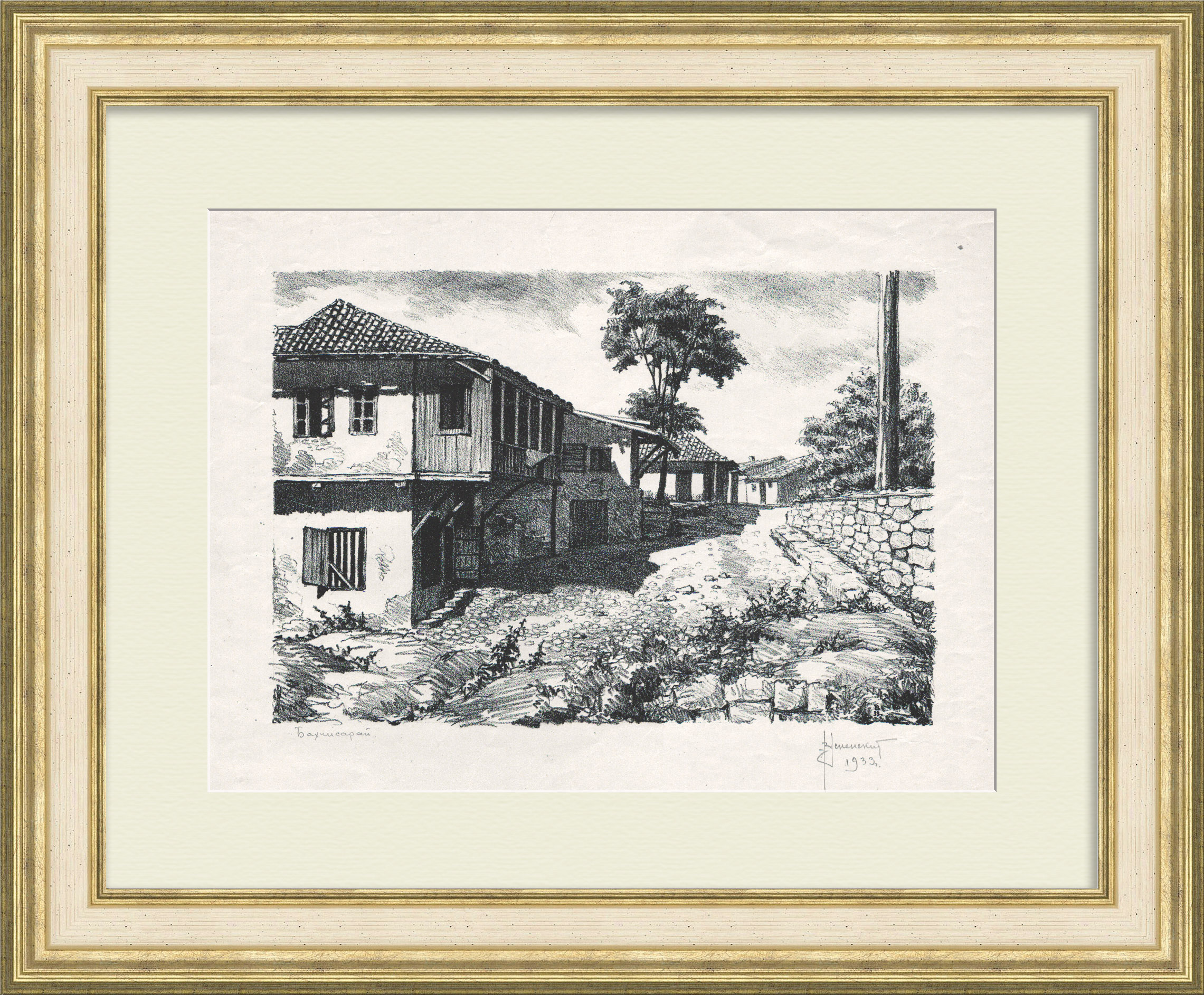 Бахчисарай, Крым. Старинная, авторская гравюра Бахчисарай, Крым. Старинная, авторская гравюра