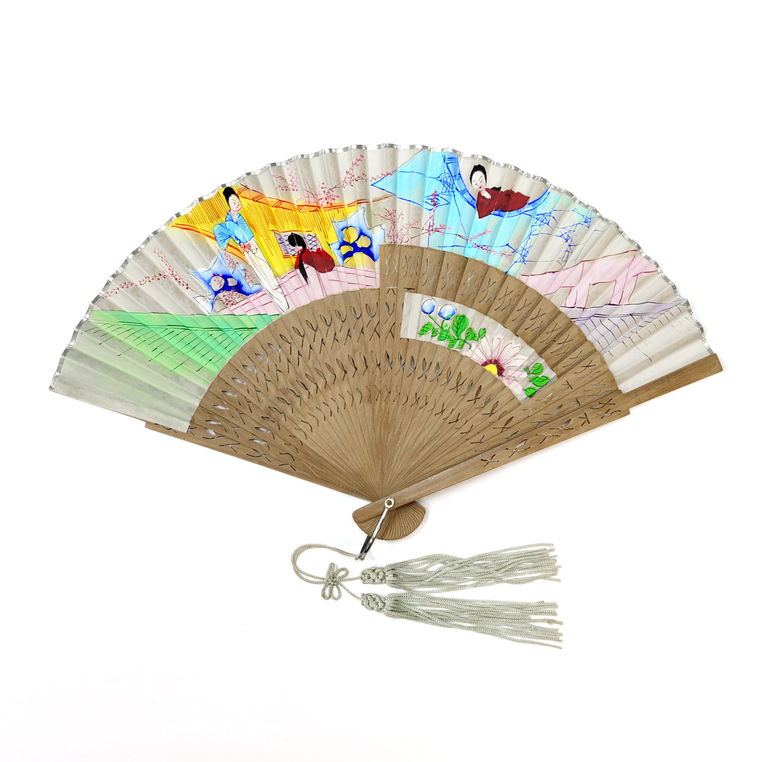 Авторский веер с ручной раскраской. Китай, 1957 год Авторский веер с ручной раскраской. Китай, 1957 год