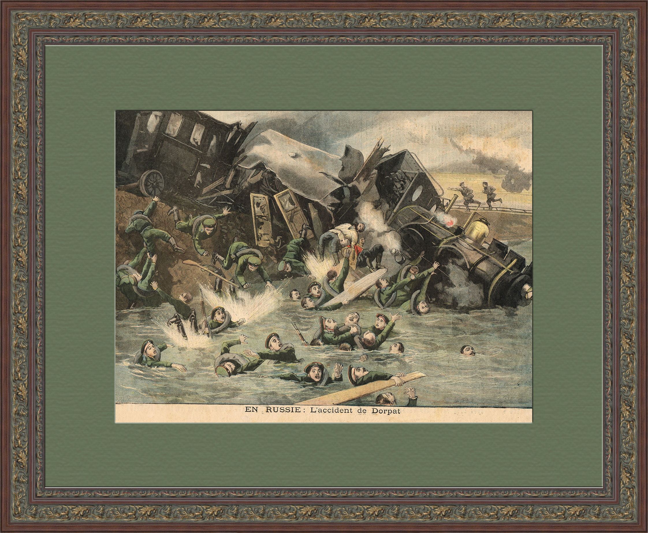 Железнодорожное происшествие в 1897 году, антикварная литография Железнодорожное происшествие в 1897 году, антикварная литография