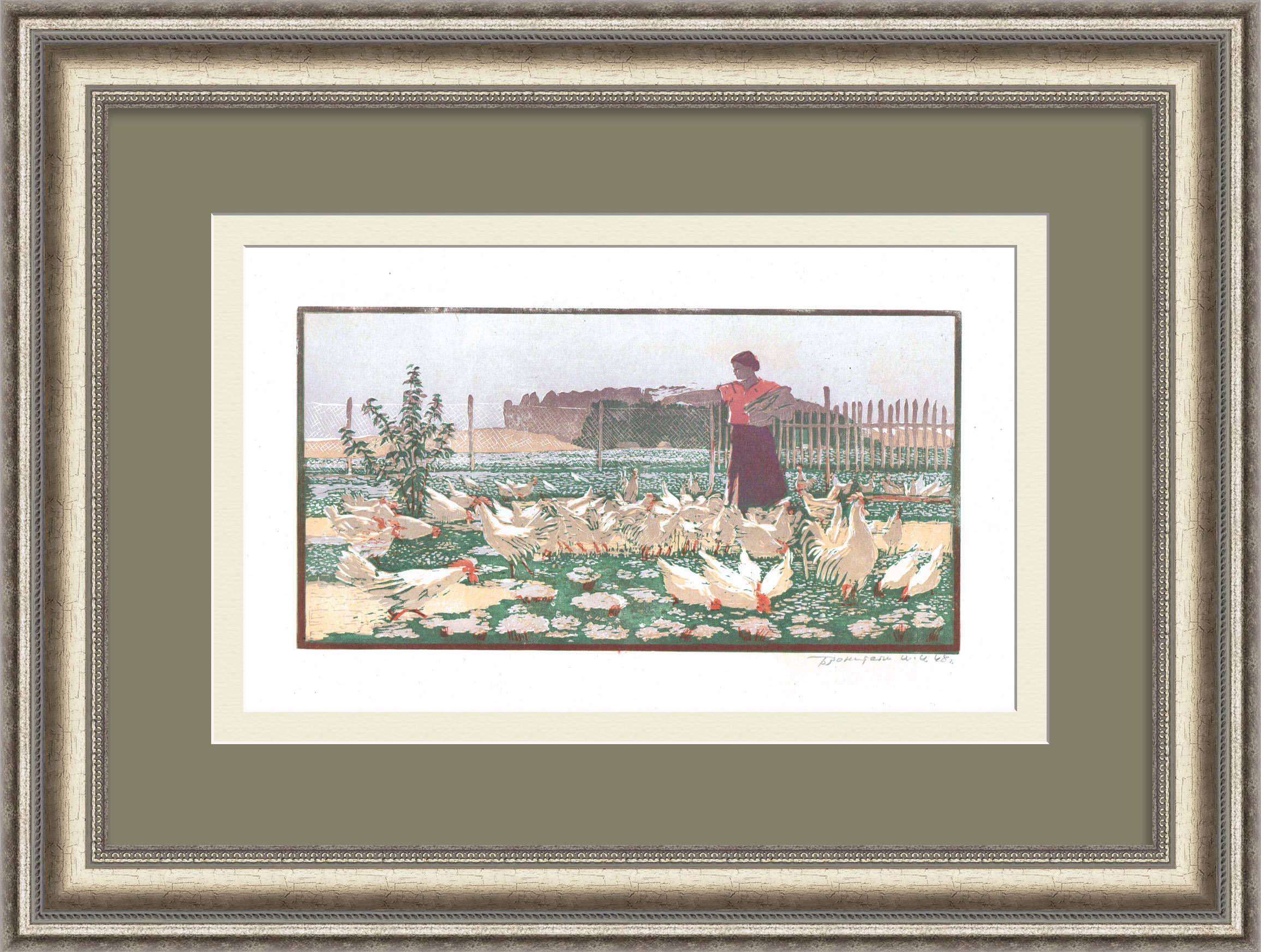 Птичница, колхоз Мячиково. Авторская, советская гравюра Птичница, колхоз Мячиково. Авторская, советская гравюра