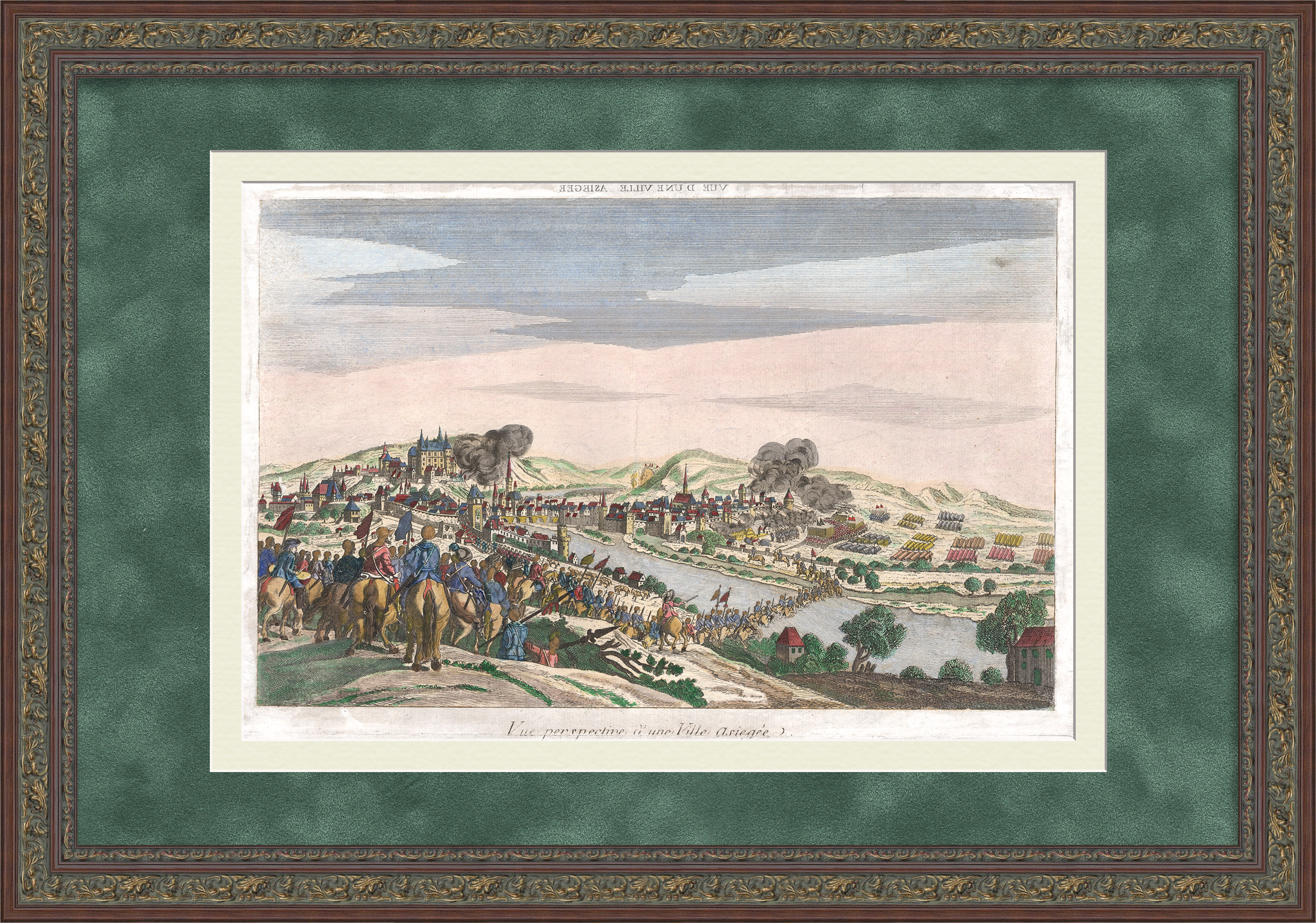 Осада города Бад-Кройцнах. Уникальная старинная гравюра Осада города Бад-Кройцнах. Уникальная старинная гравюра