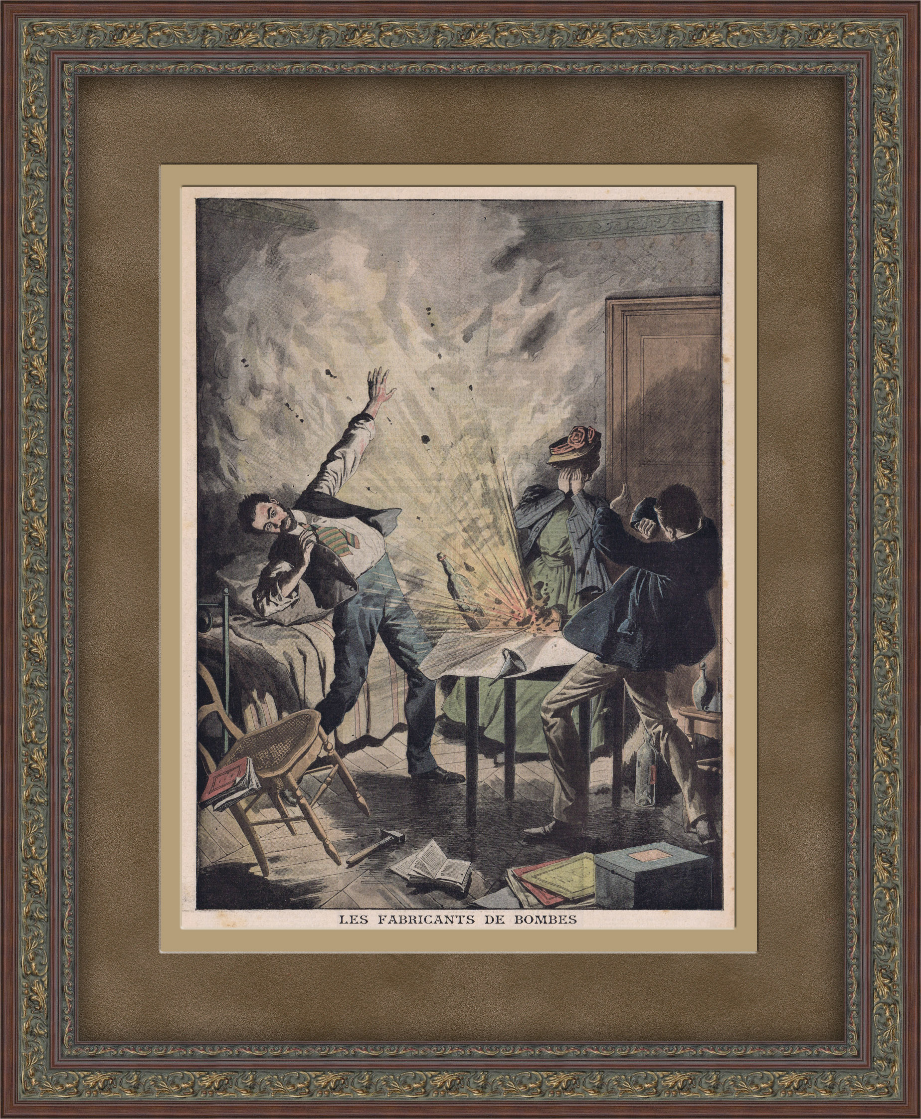 Бомбисты: подготовка покушения на политического оппонента. Антикварная литография Бомбисты: подготовка покушения на политического оппонента. Антикварная литография