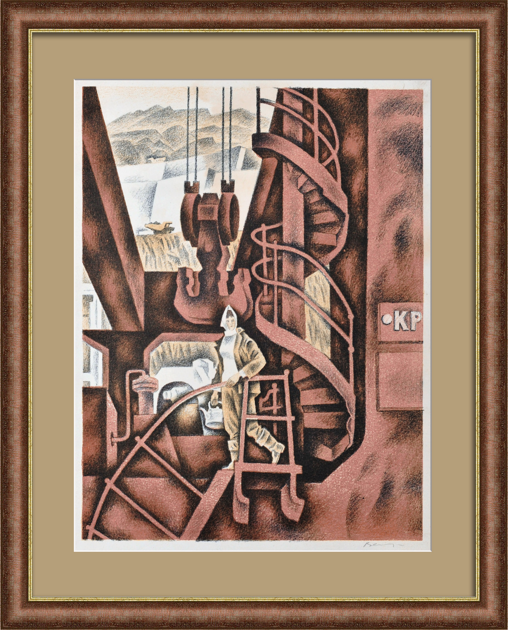 Крановщица. Советская стройка, винтажная автолитография Крановщица. Советская стройка, винтажная автолитография