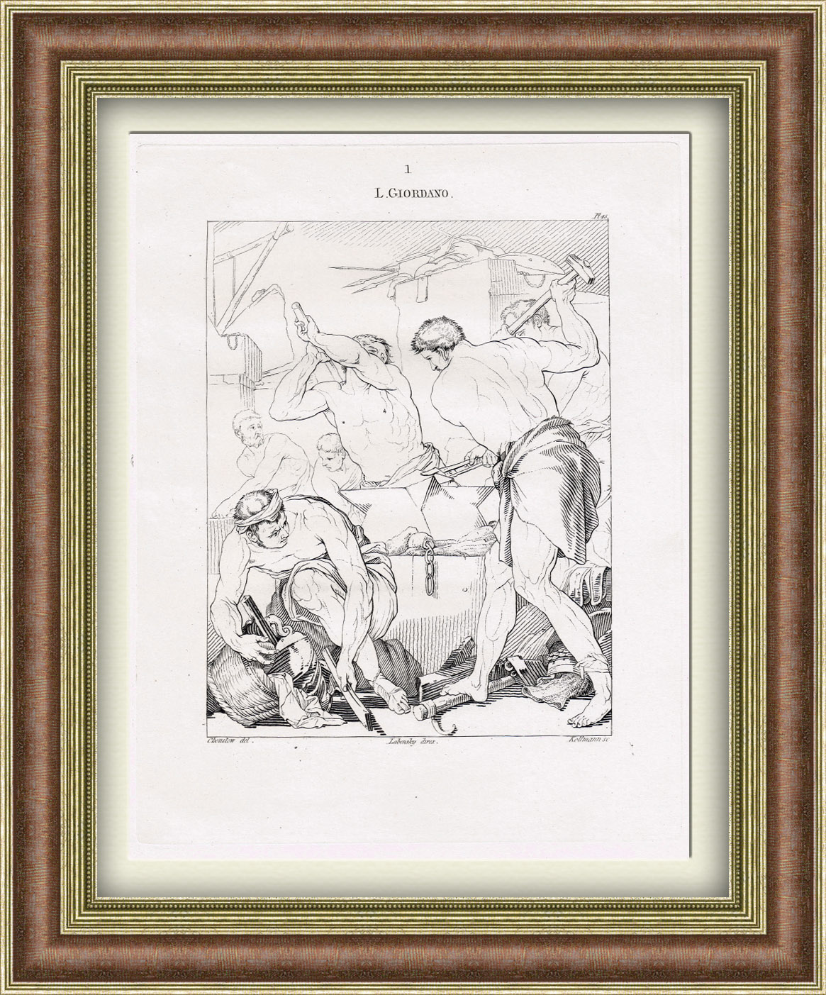 Металлургия: кузница Вулкана. Старинная гравюра с картины Луки Джордано Металлургия: кузница Вулкана. Старинная гравюра с картины Луки Джордано