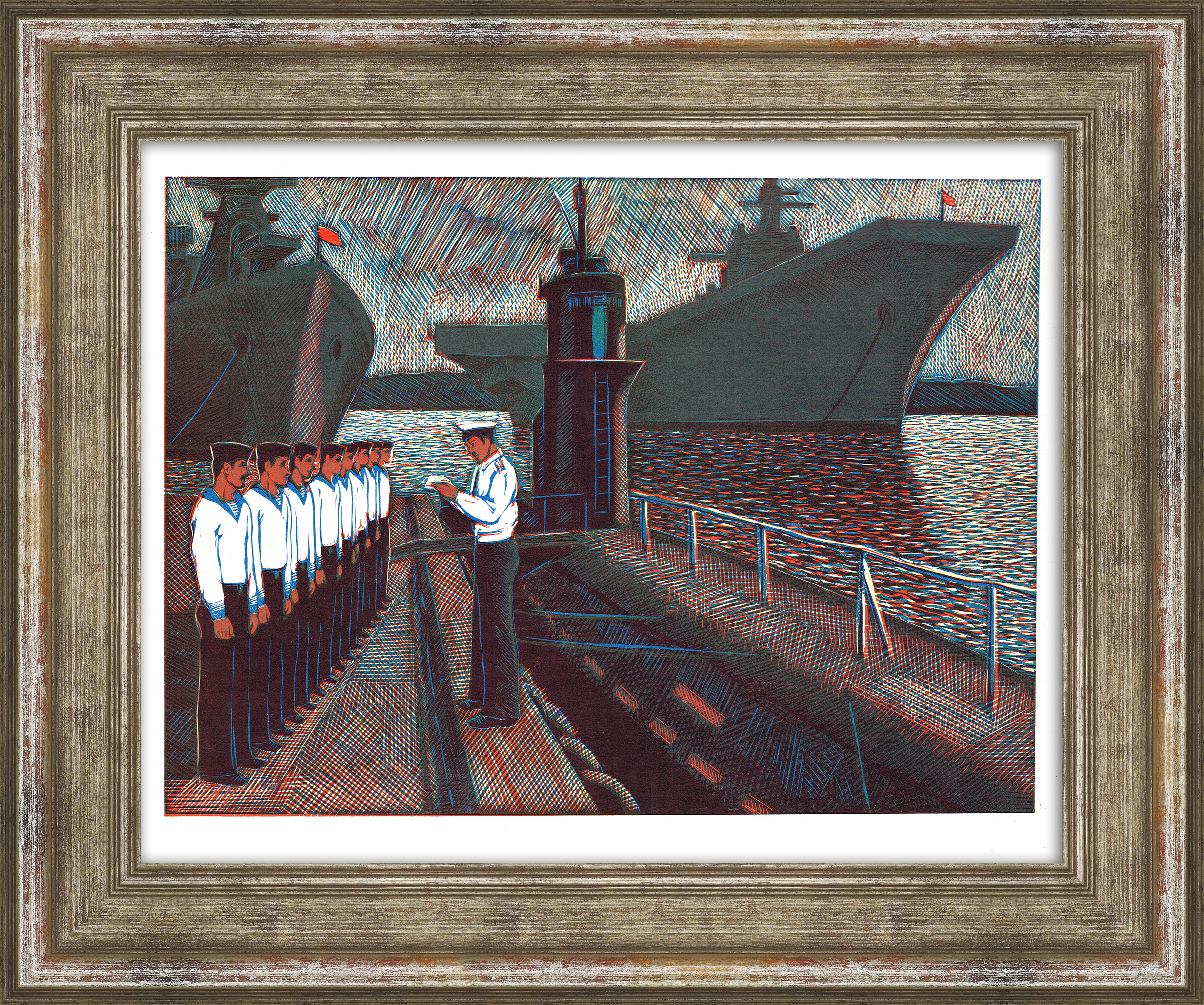 Служба на подводной лодке. Авторская линогравюра Служба на подводной лодке. Авторская линогравюра