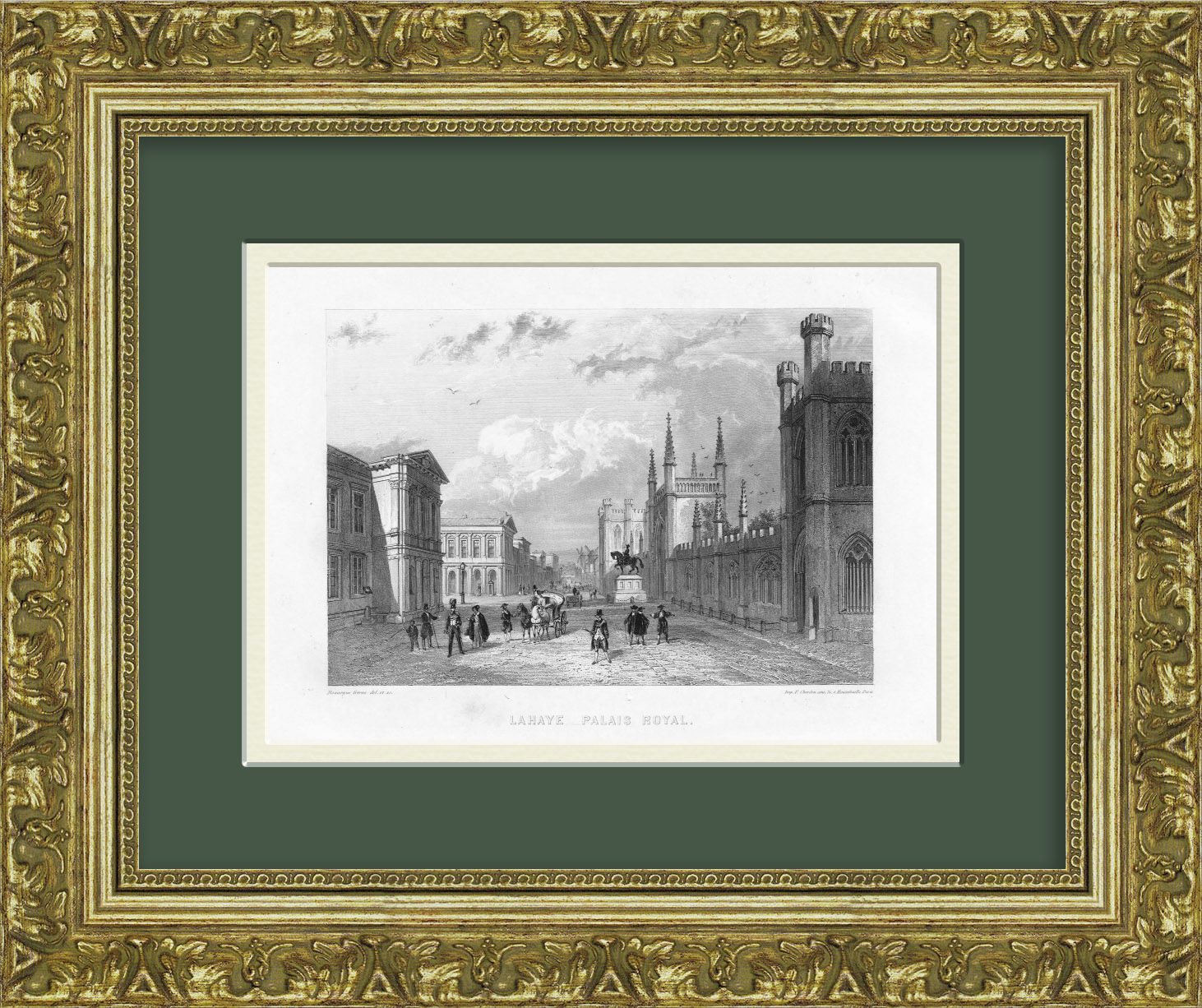 Королевский дворец в Брюсселе. Антикварная гравюра 1857 года Королевский дворец в Брюсселе. Антикварная гравюра 1857 года