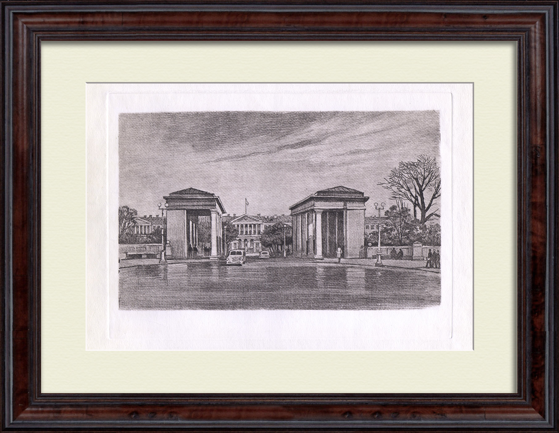 У Смольного, Санкт-Петербург. Старинный, авторский офорт У Смольного, Санкт-Петербург. Старинный, авторский офорт