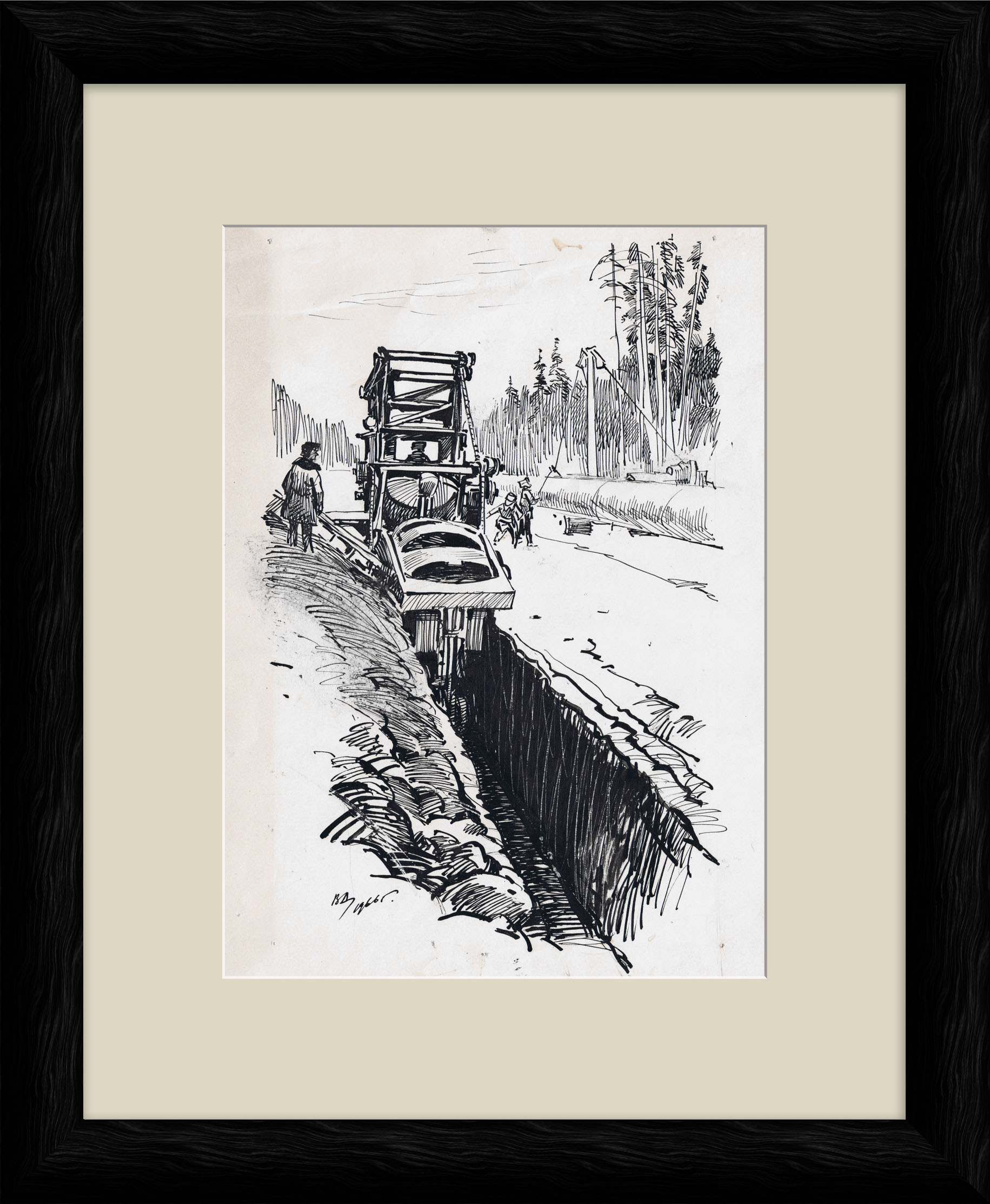 На стройке нефтепровода. Авторский рисунок На стройке нефтепровода. Авторский рисунок