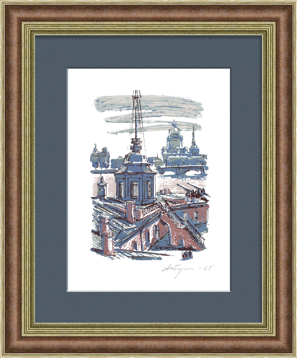 Петербург: вид на Исаакиевский собор и Адмиралтейство. Шелкография в раме Петербург: вид на Исаакиевский собор и Адмиралтейство. Шелкография в раме
