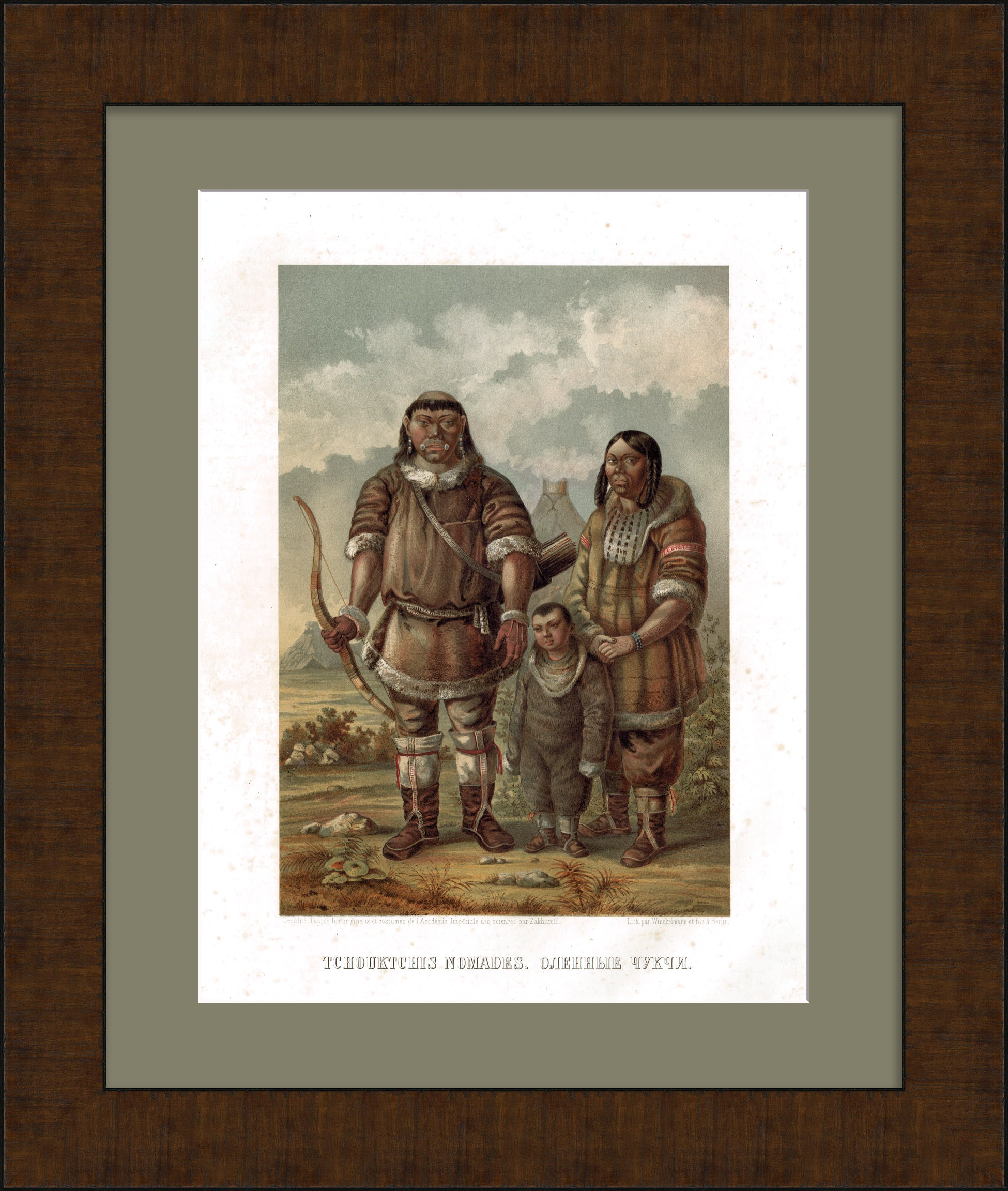 Оленные чукчи в национальных одеждах. Редкая гравюра 19 века Оленные чукчи в национальных одеждах. Редкая гравюра 19 века