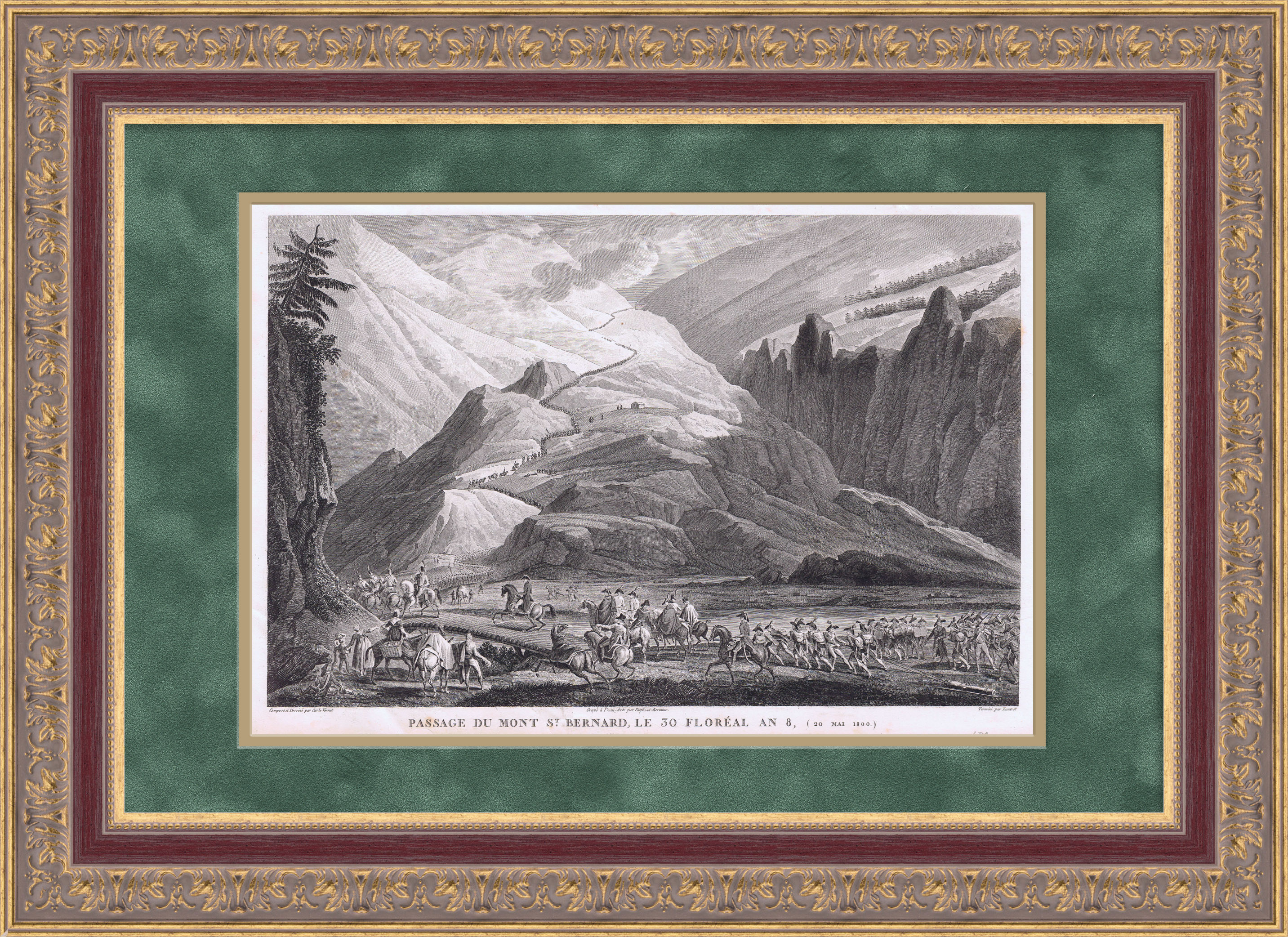Наполеон переходит через перевал Сан-Бернар. Гравюра 19 века Наполеон переходит через перевал Сан-Бернар. Гравюра 19 века