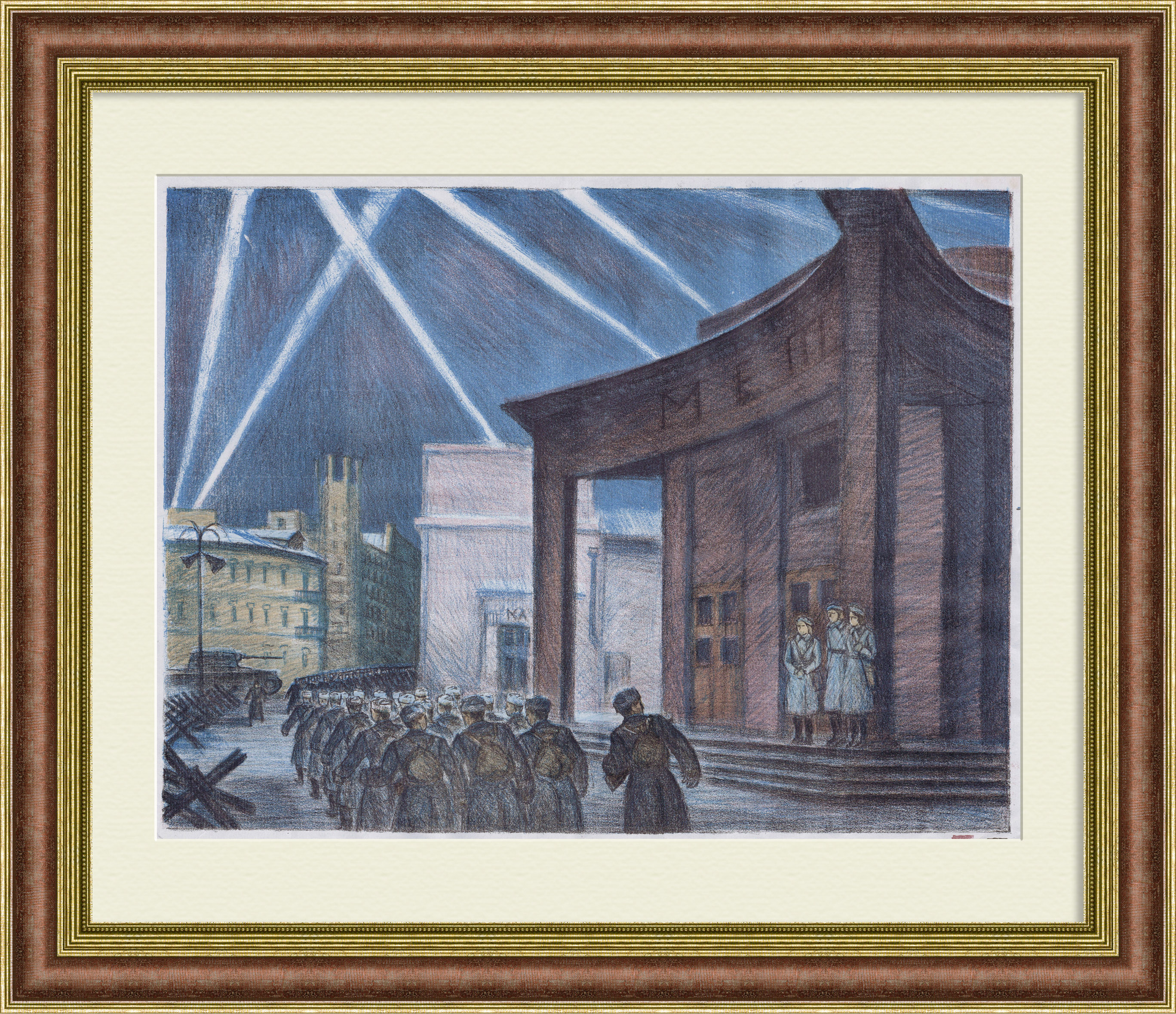 Москва в дни войны, метро "Арбатская". Автолитография В.А. Дувидова Москва в дни войны, метро "Арбатская". Автолитография В.А. Дувидова