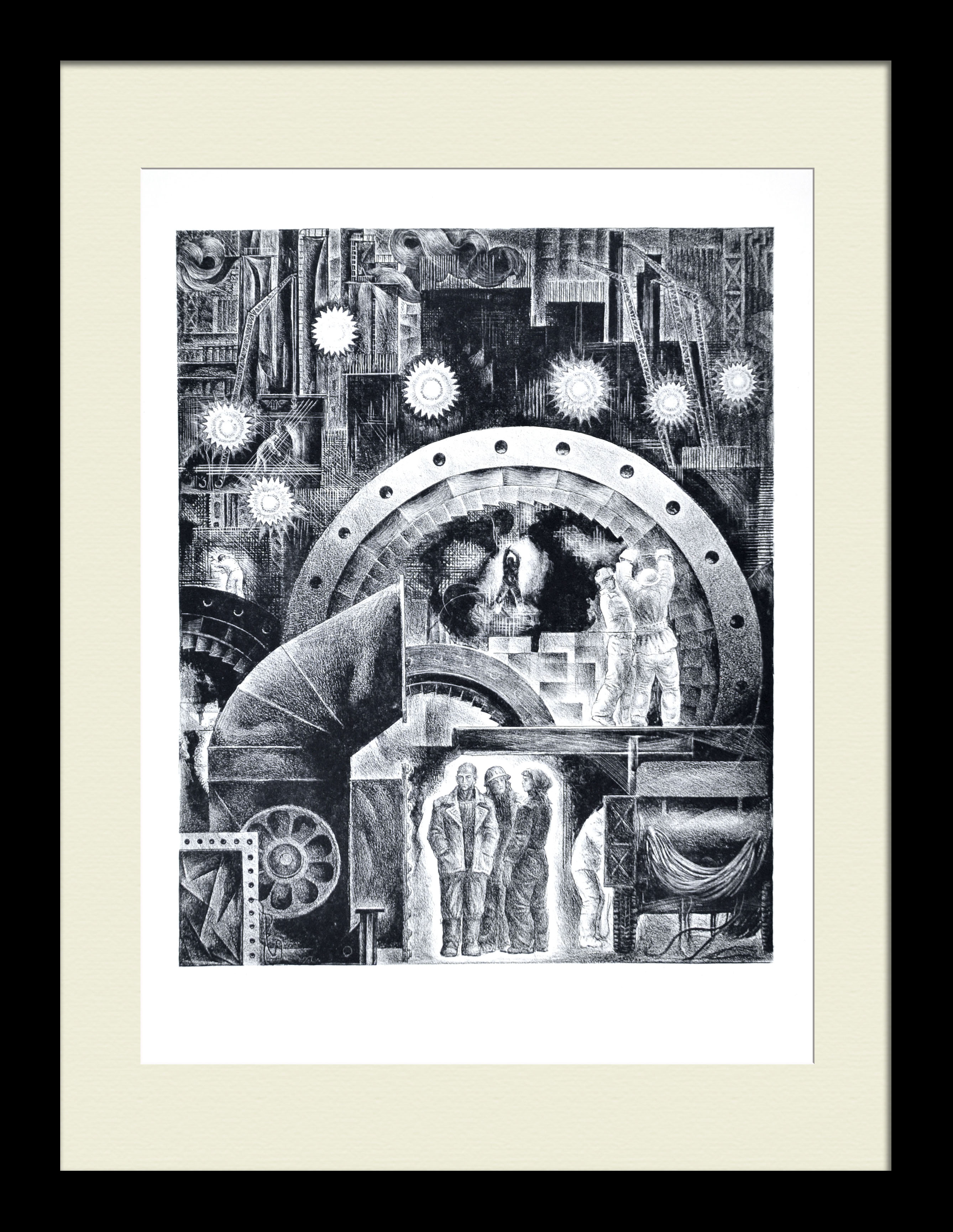 Строительство горно-обогатительного комбината. Советская, авторская литография Строительство горно-обогатительного комбината. Советская, авторская литография